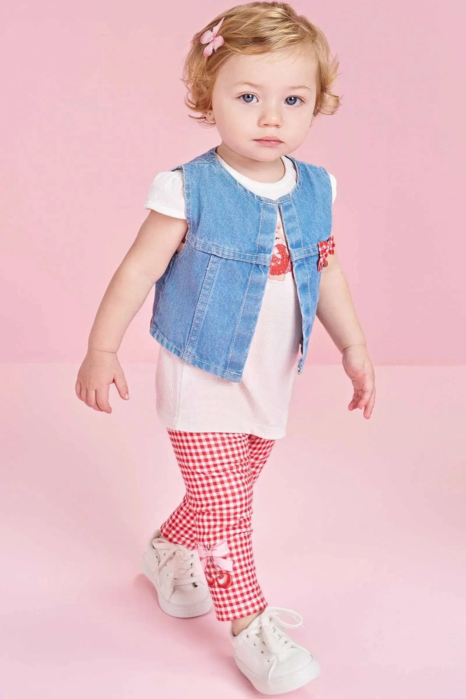 Trio de Bata em Malha Wave com Calça Legging em Molecotton e Colete em Jeans Arkansas 83940 Infanti Bebê Menina