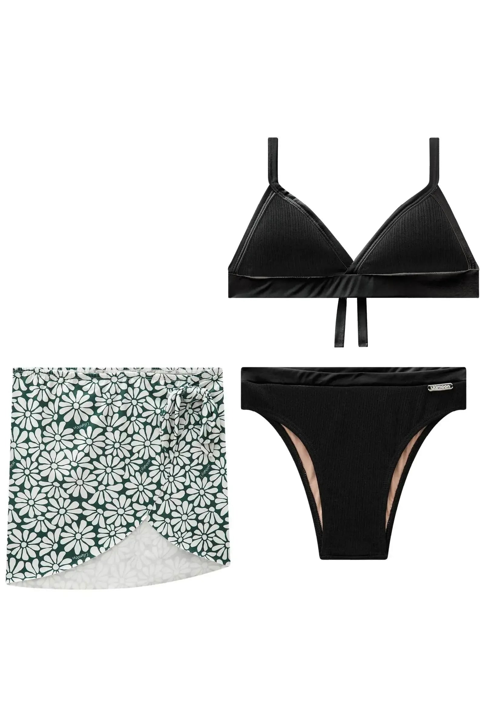 Trio de Biquíni com Top e Calcinha em Malha Jacquard Textura e Saia em Malha UV 50+ 84999 Lilimoon Teen Menina