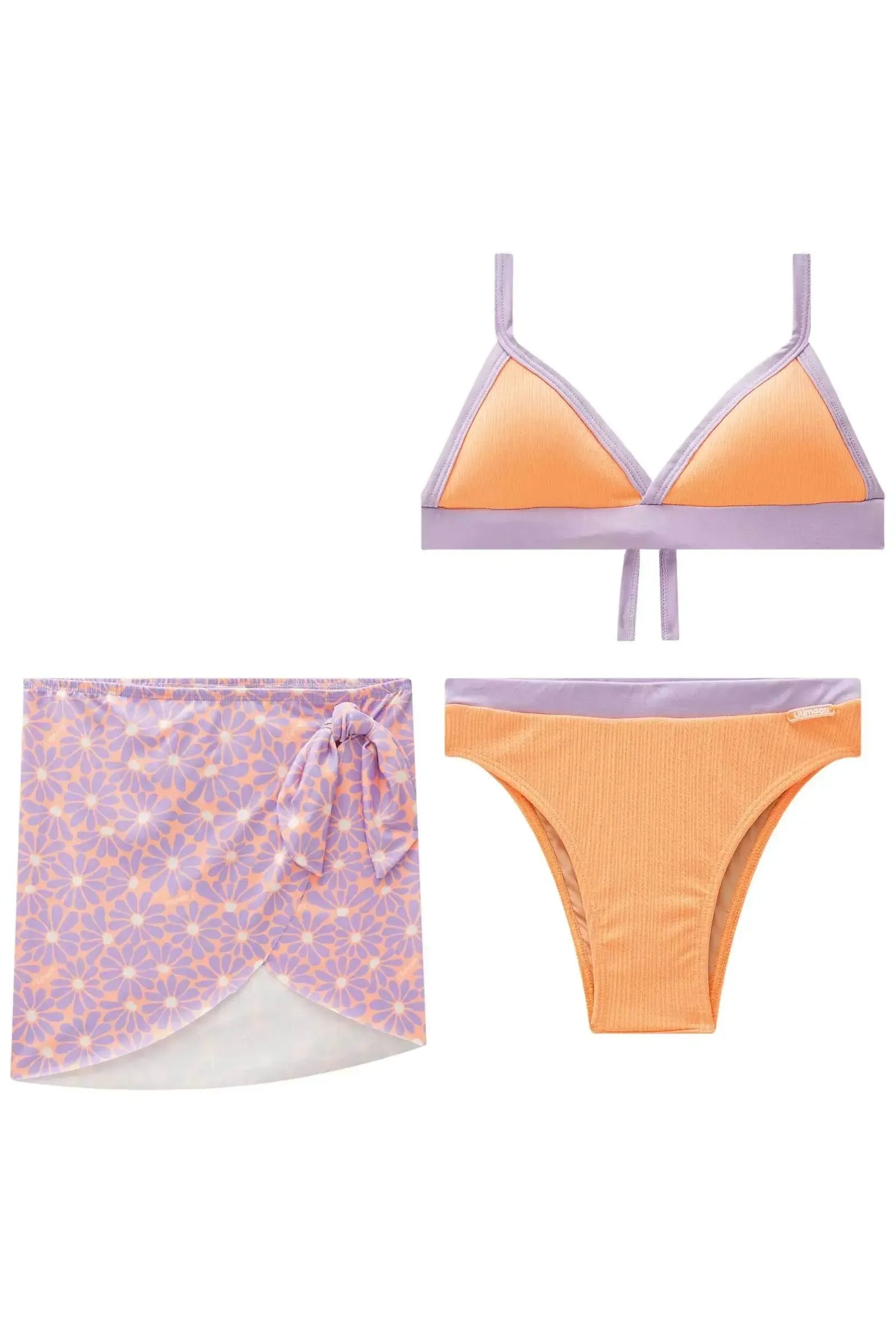 Trio de Biquíni com Top e Calcinha em Malha Jacquard Textura e Saia em Malha UV 50+ 84999 Lilimoon Teen Menina