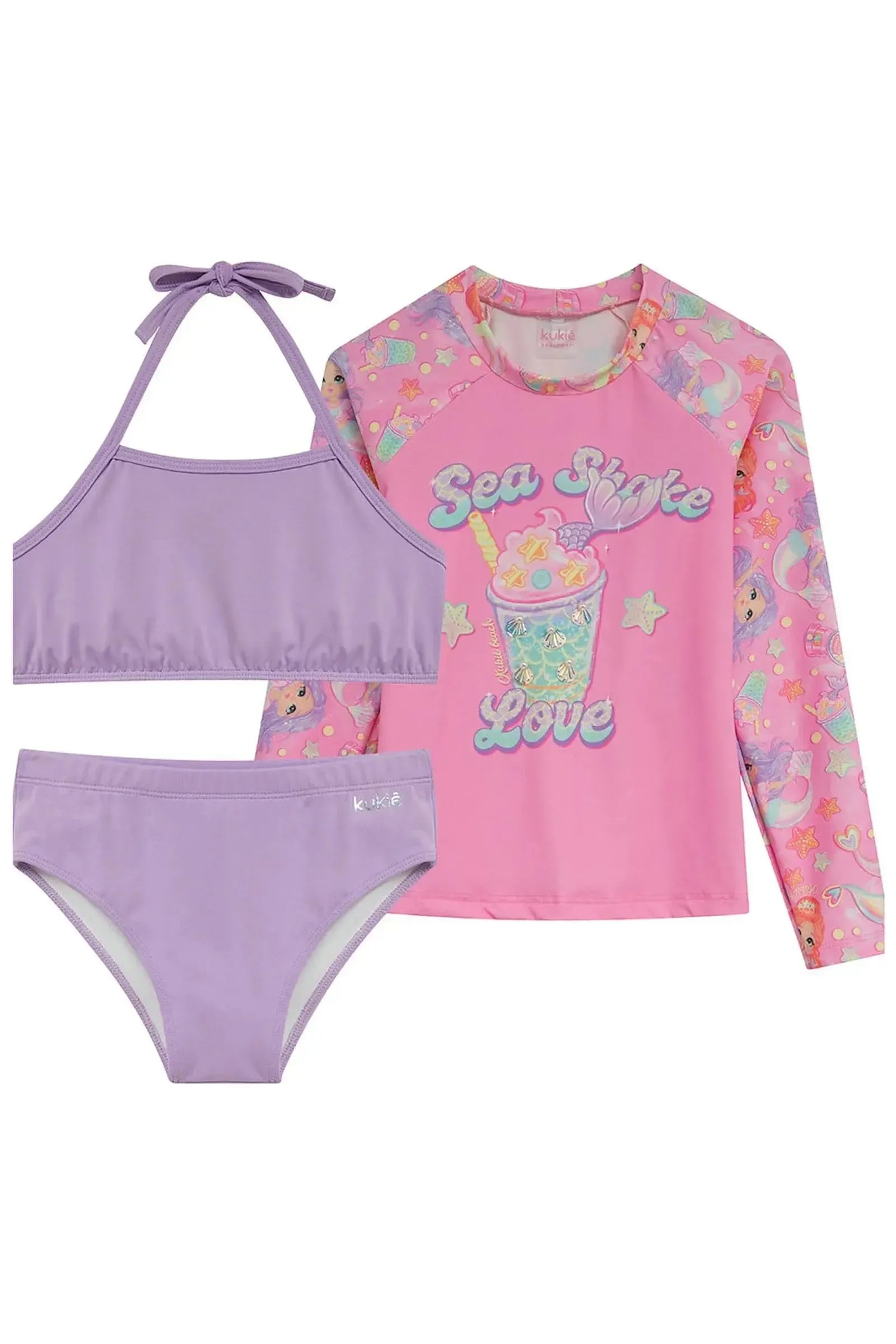 Trio de Biquíni e Blusa em Malha com Proteção UV50+ 96092 Kukiê Infantil Menina