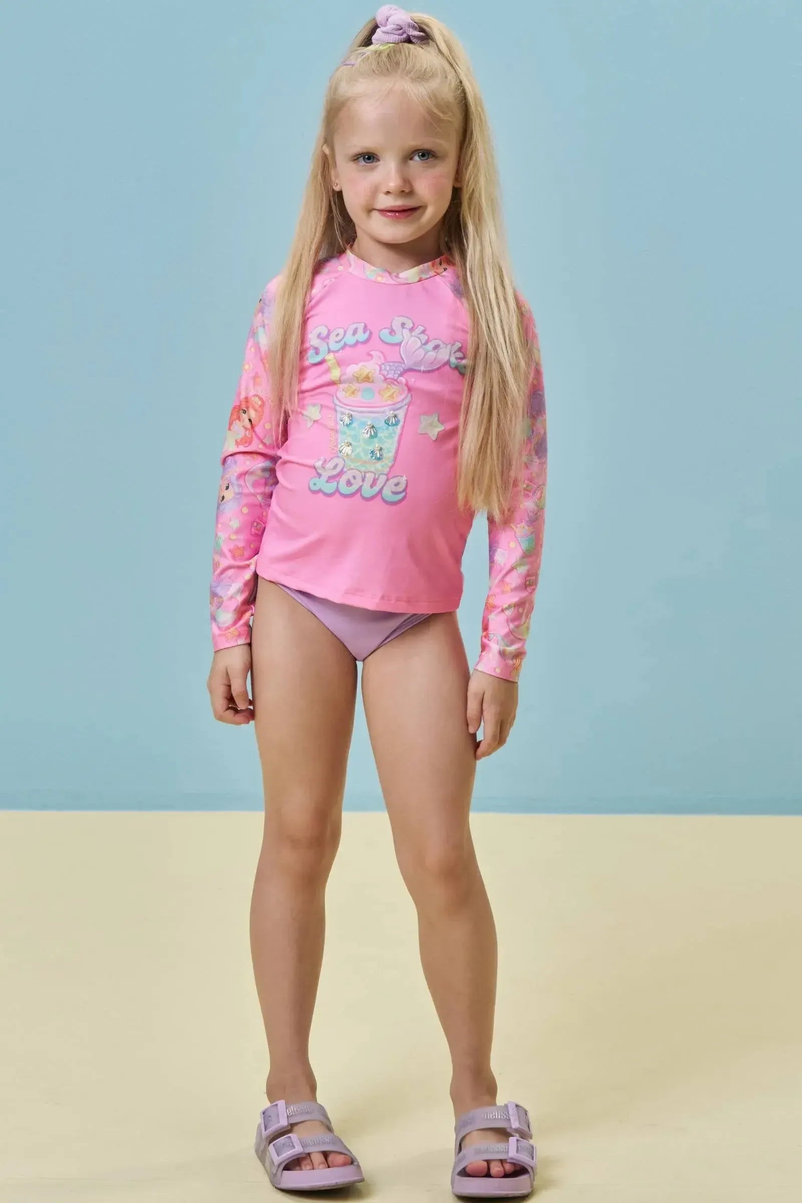 Trio de Biquíni e Blusa em Malha com Proteção UV50+ 96092 Kukiê Infantil Menina