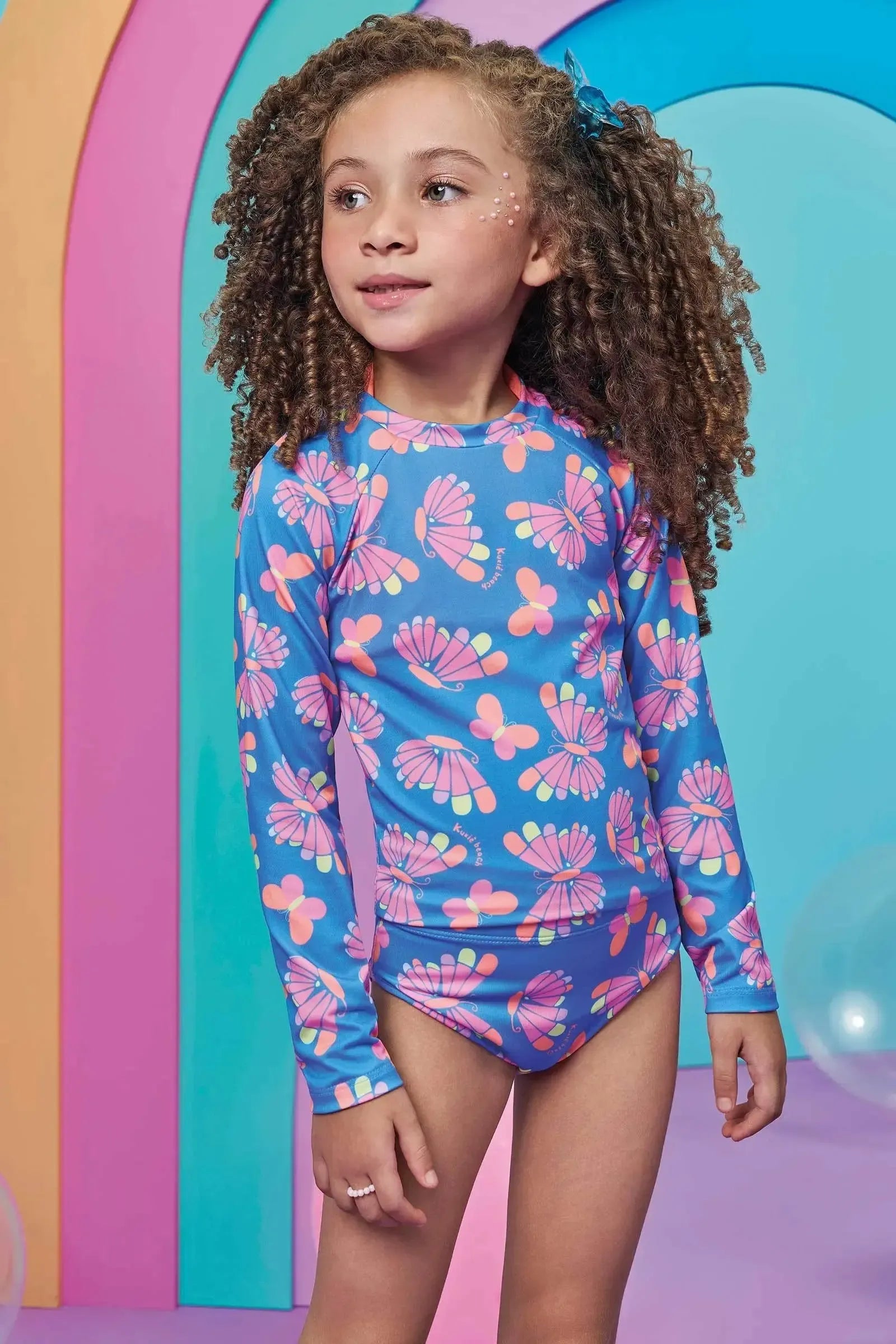 Trio de Biquíni e Blusa em Malha com Proteção UV50+ 99515 Kukiê Infantil Menina