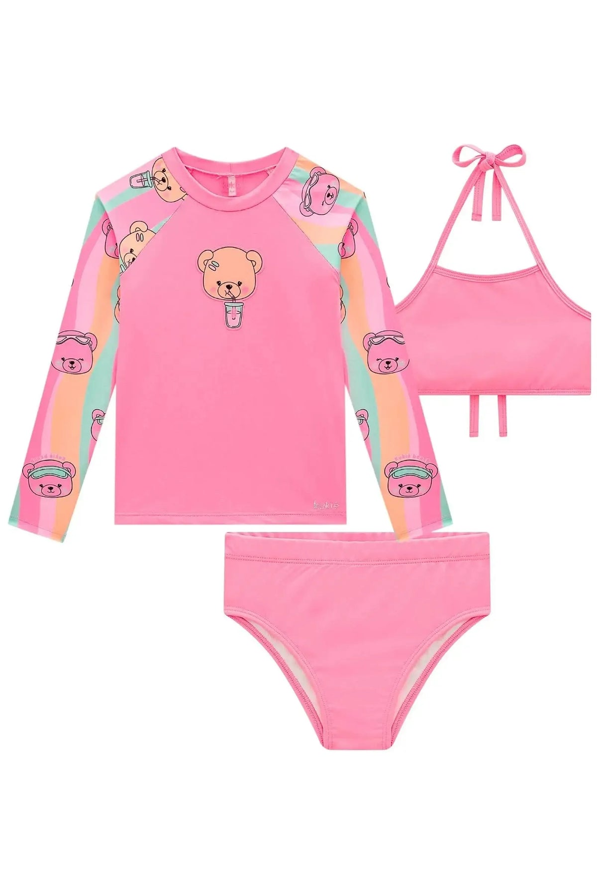 Trio de Biquíni e Blusa em Malha com Proteção UV50+ 99516 Kukiê Infantil Menina
