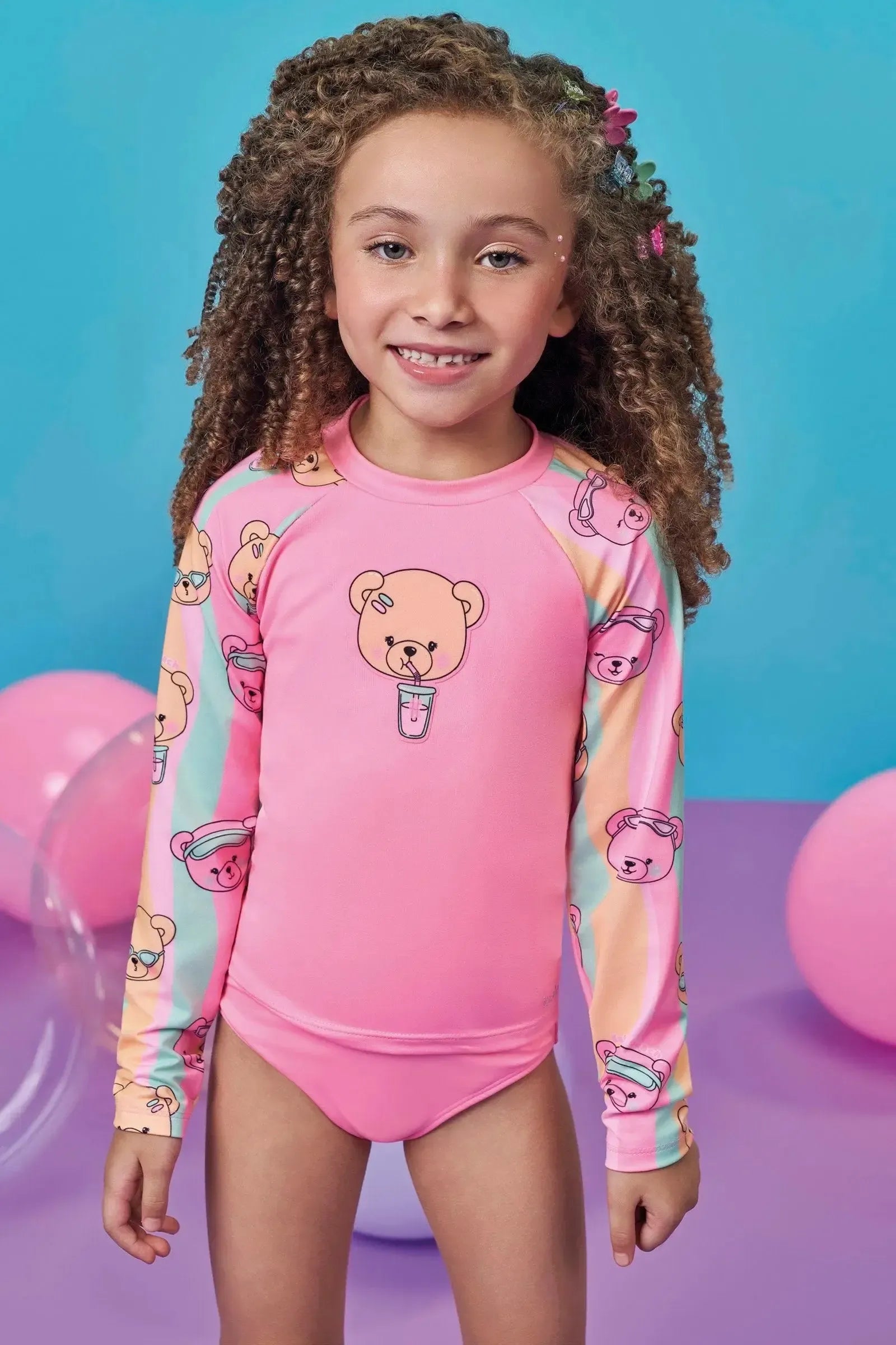 Trio de Biquíni e Blusa em Malha com Proteção UV50+ 99516 Kukiê Infantil Menina