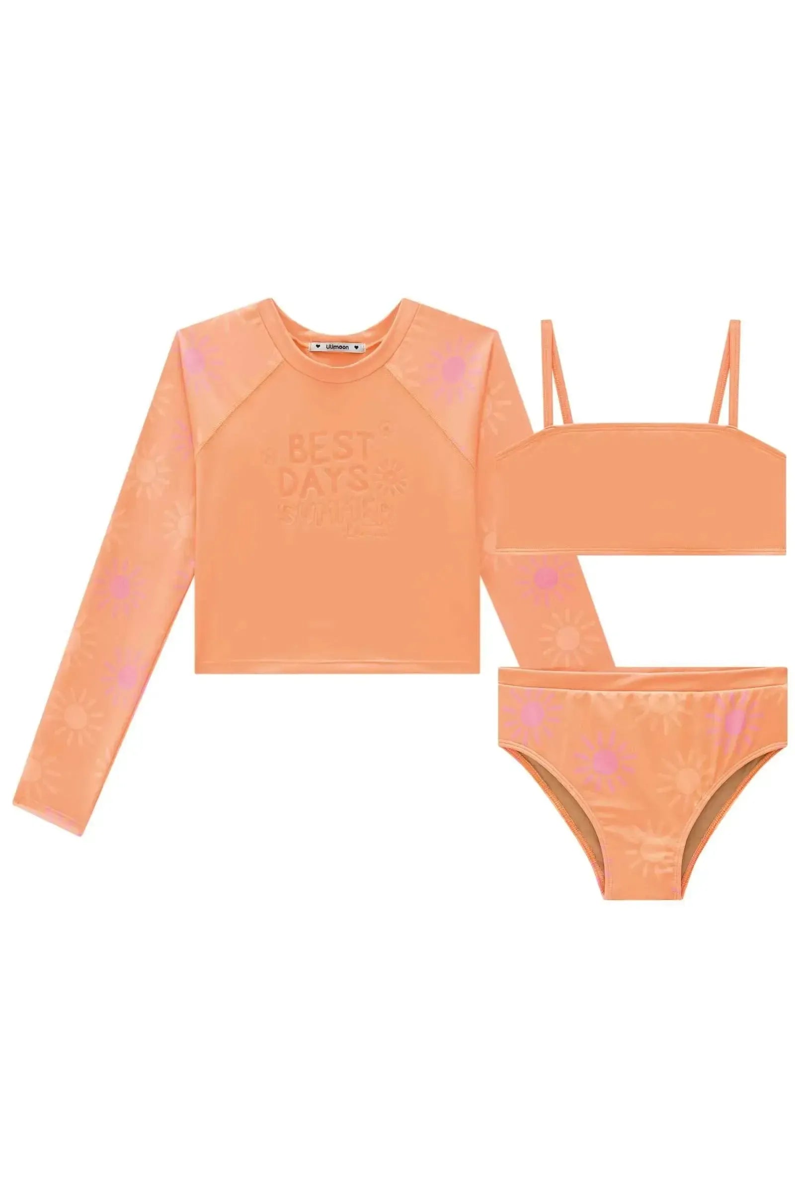 Trio de Biquini e Blusa Manga Longa em Malha UV Dry com Proteção UV 50+ 96458 Lilimoon Teen Menina