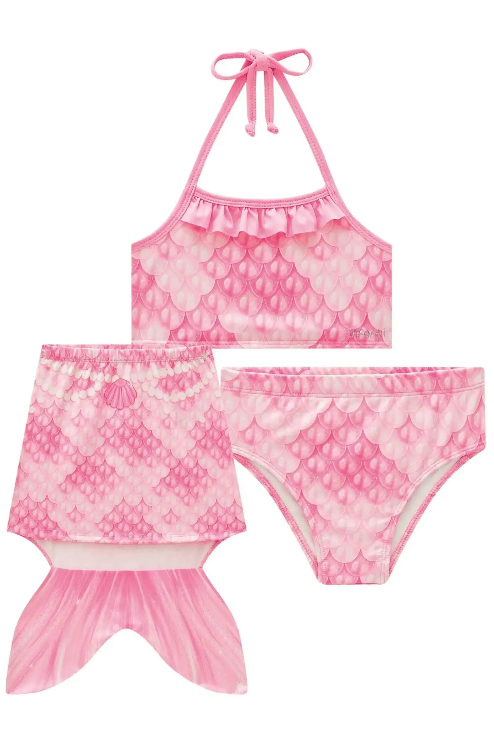 Trio de Biquíni e Saia em Malha UV Dry com Proteção UV 50+ 96225 Infanti Infantil Menina