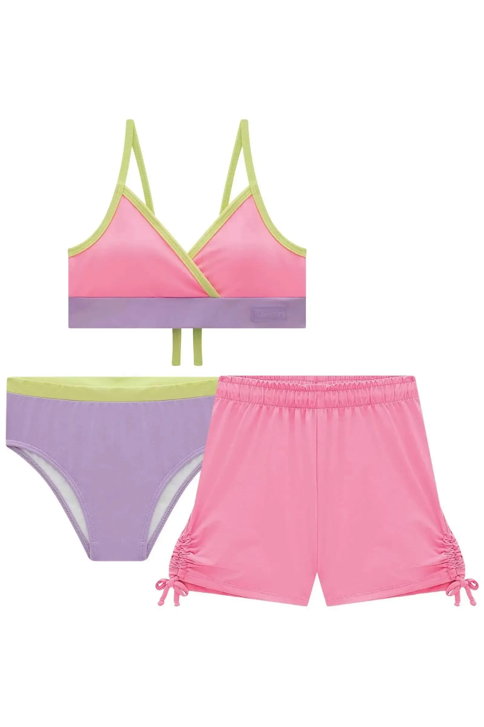 Trio de Biquíni e Shorts em Malha UV50 96701 Vic&Vicky Teen Menina