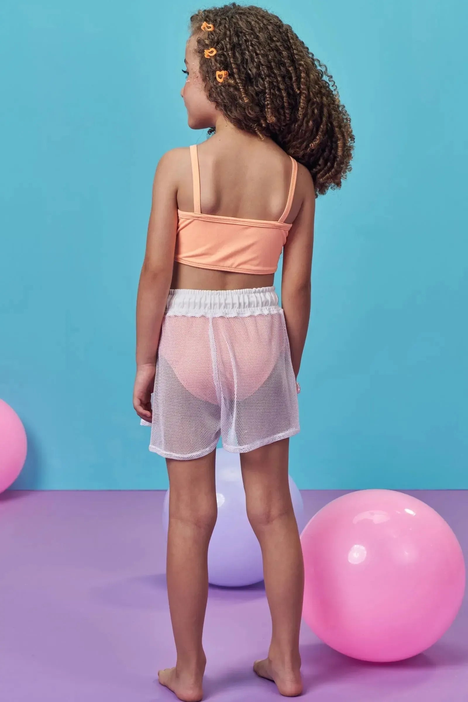 Trio de Biquíni em Malha com Proteção UV50+ e Short Saída de Praia em Tela Fashion 99117 Kukiê Infantil Menina