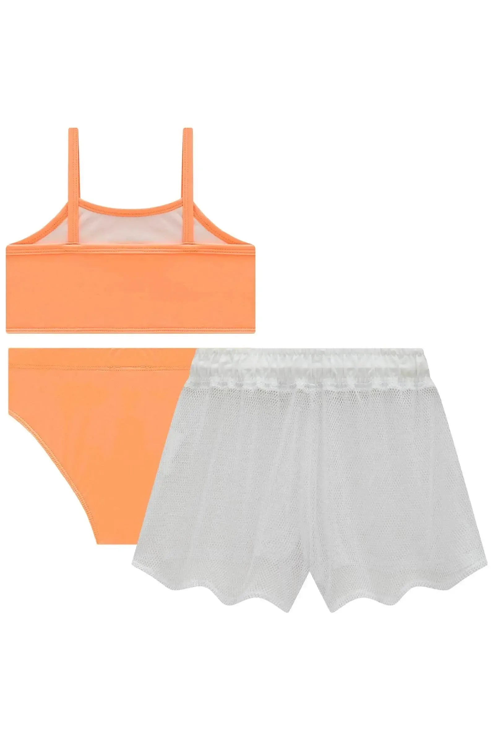 Trio de Biquíni em Malha com Proteção UV50+ e Short Saída de Praia em Tela Fashion 99117 Kukiê Infantil Menina