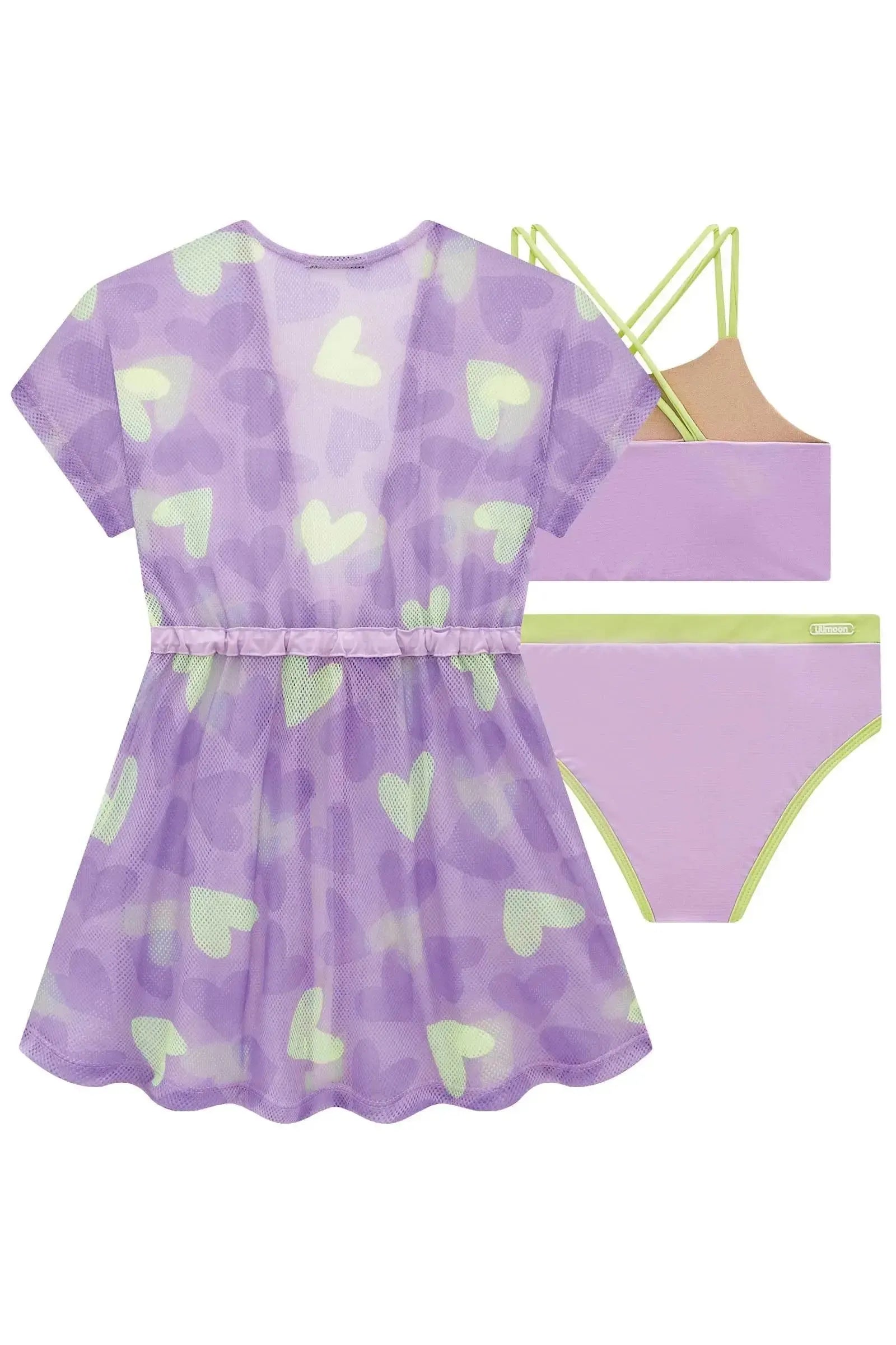 Trio de Biquíni em Malha UV Dry com Proteção Solar UV 50+ e Saída de Praia em Tela Fashion 99473 Lilimoon Teen Menina