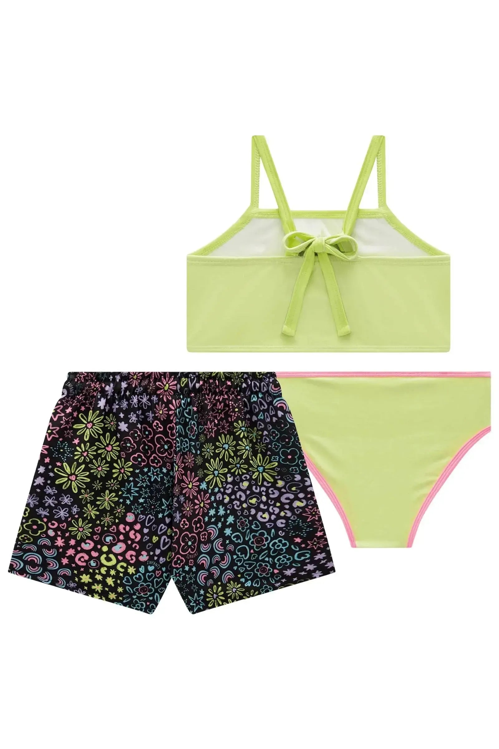 Trio de Biquíni em Malha UV Dry com Proteção UV 50 + com Shorts em Air Flow 95917 Infanti Infantil Menina
