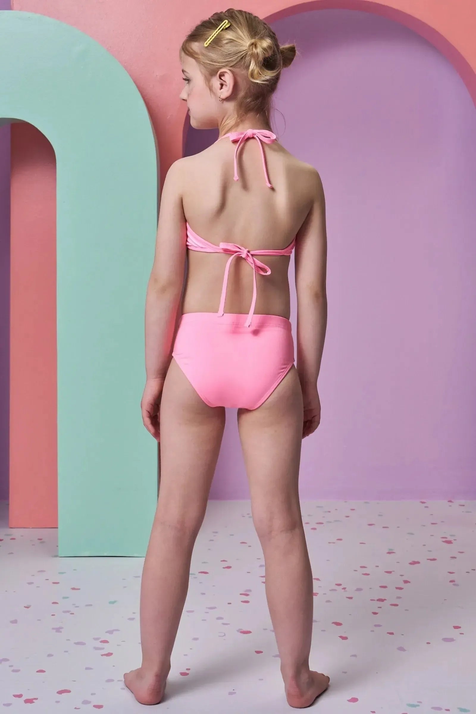 Trio de Biquíni em Malha UV Dry com Proteção UV 50+ com Saída de Praia em Tela Fashion 93177 Infanti Infantil Menina
