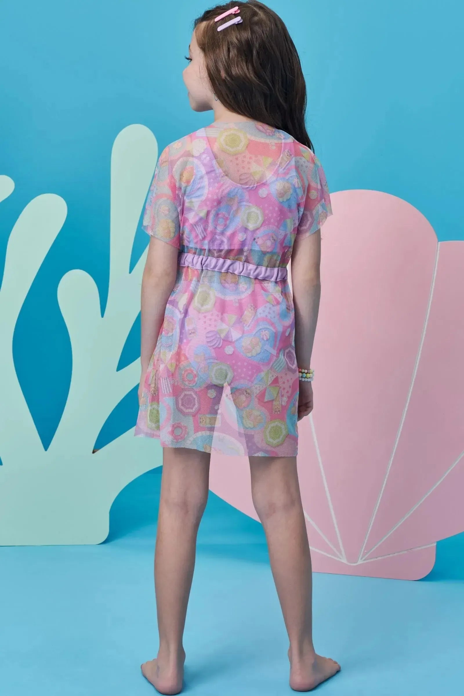 Trio de Biquíni em Malha UV Dry com Proteção UV 50+ com Saída de Praia em Tule 99182 Infanti Infantil Menina