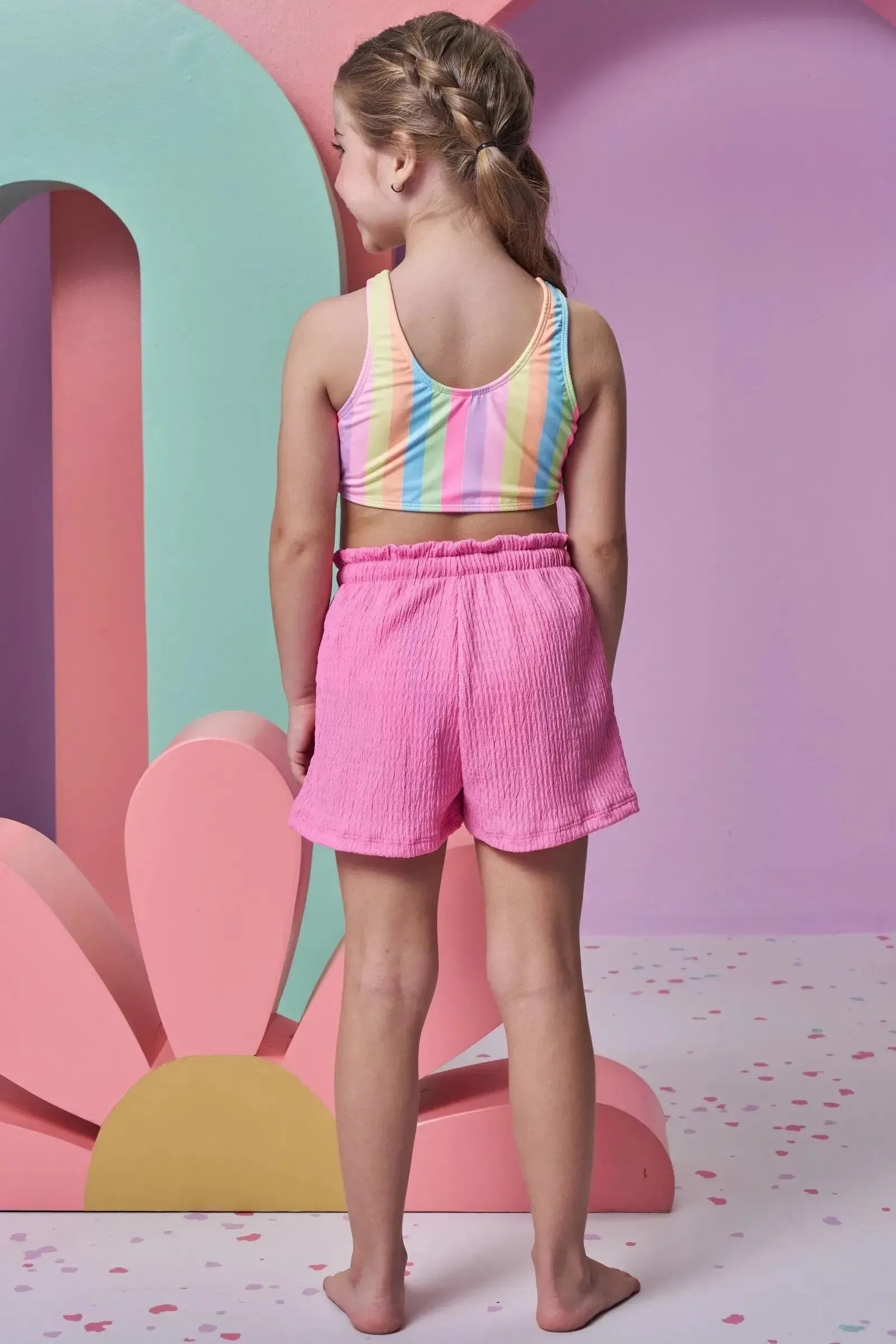 Trio de Biquíni em Malha UV Dry com Proteção UV 50+ com Shorts em Malha Textura 96216 Infanti Infantil Menina