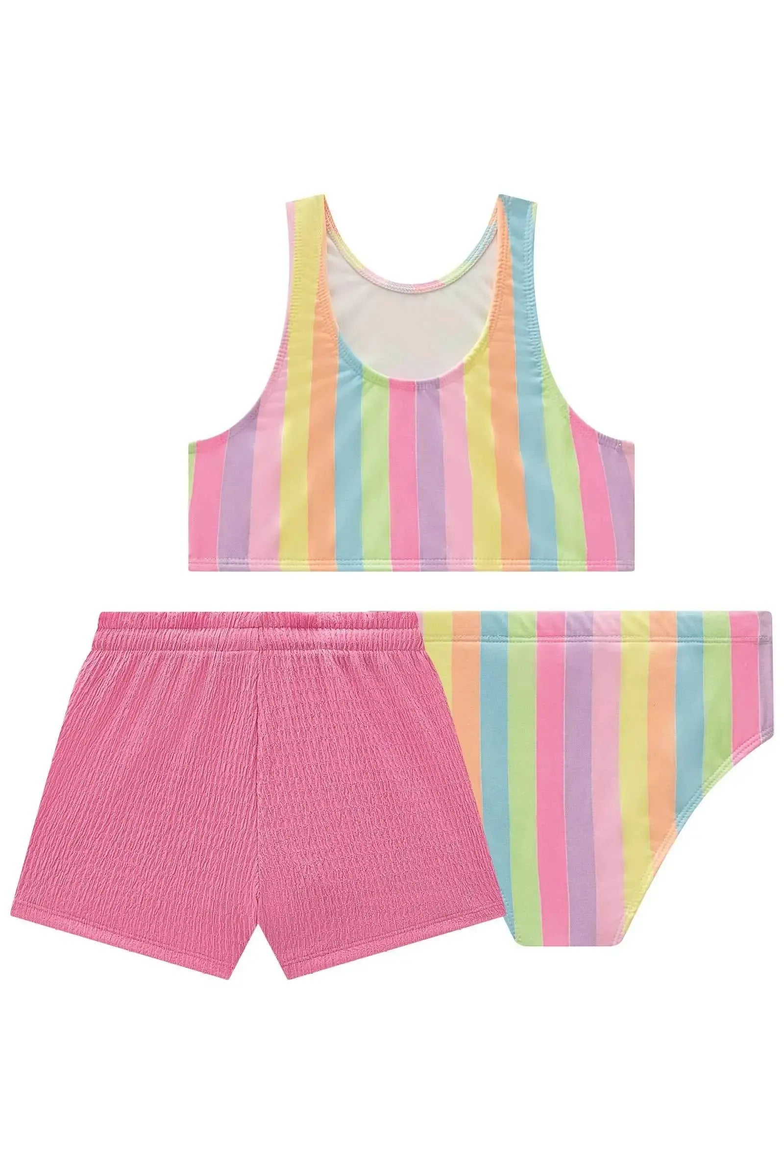 Trio de Biquíni em Malha UV Dry com Proteção UV 50+ com Shorts em Malha Textura 96216 Infanti Infantil Menina
