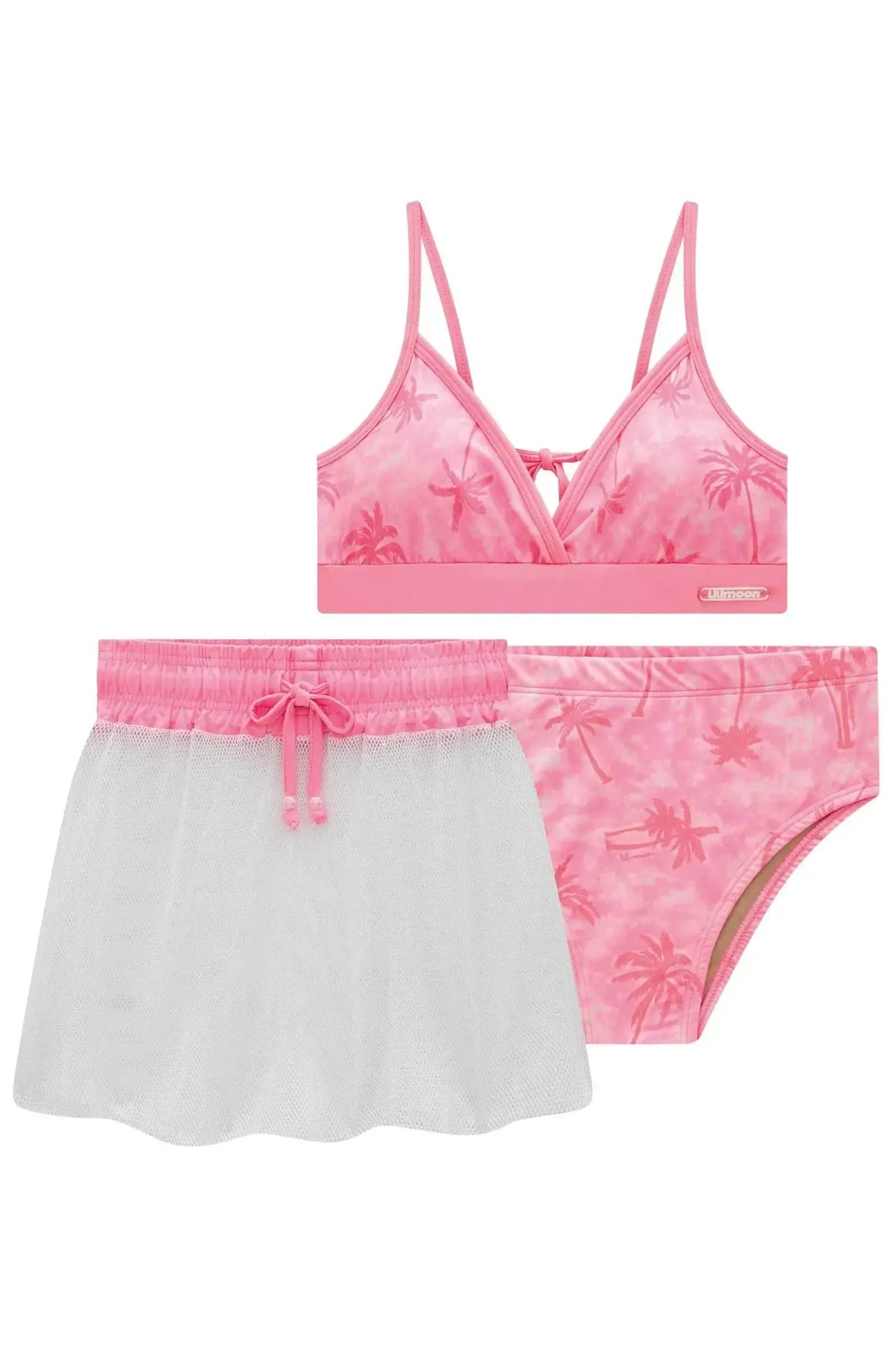 Trio de Biquíni em Malha UV Dry com Proteção UV 50+ e Saia em Tela Glamour 99488 Lilimoon Teen Menina