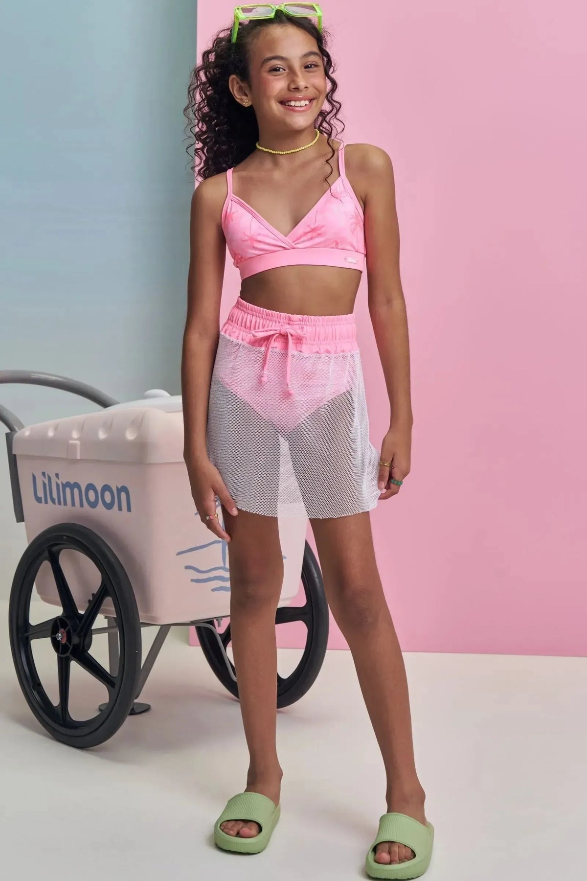 Trio de Biquíni em Malha UV Dry com Proteção UV 50+ e Saia em Tela Glamour 99488 Lilimoon Teen Menina