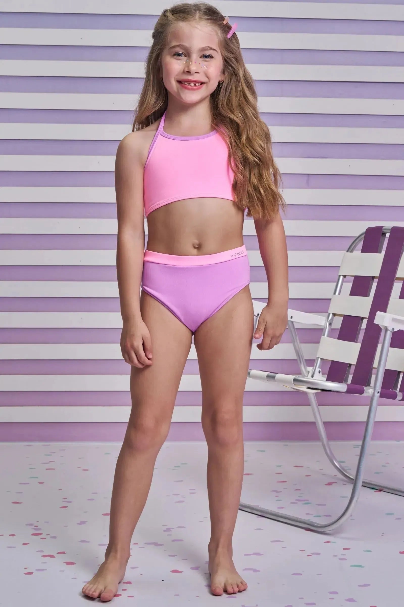Trio de Blusa e Biquíni em Malha Poliamida com Proteção UV 50+ 96619 Infanti Infantil Menina