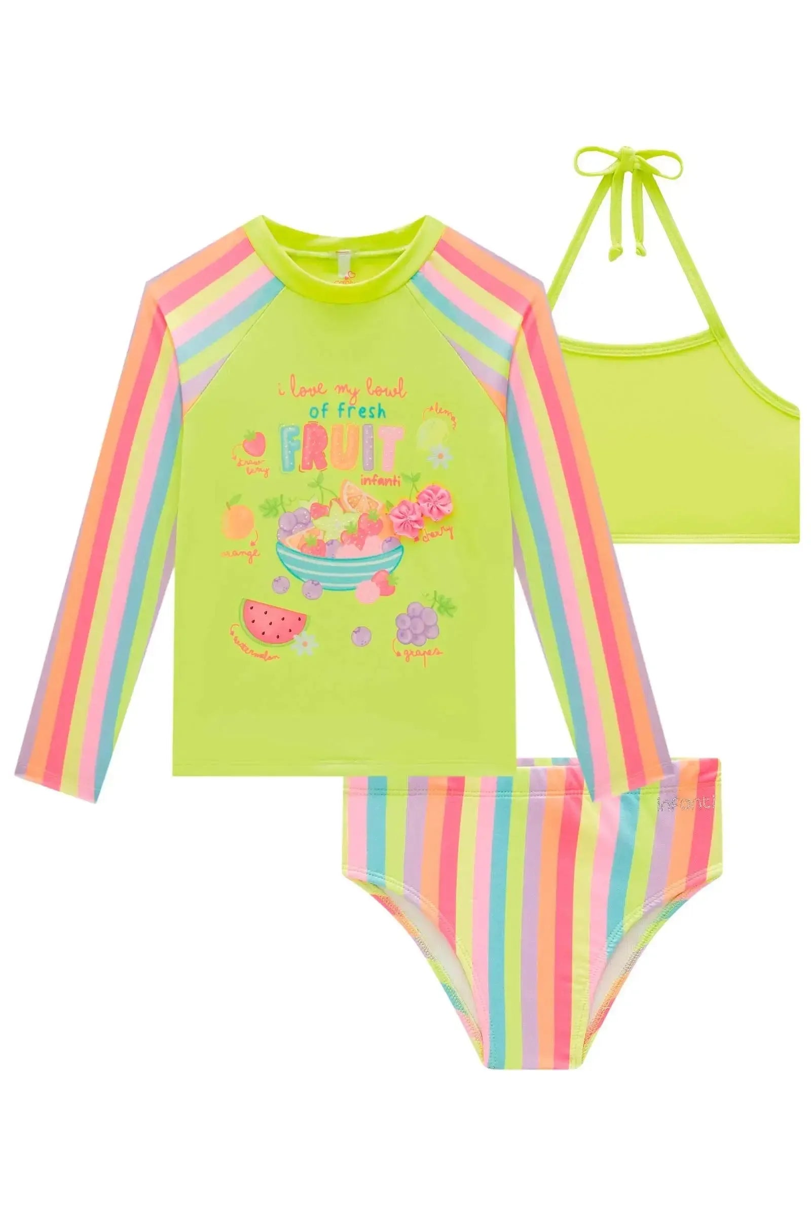 Trio de Blusa e Biquíni em Malha UV Dry com Proteção UV 50+ 99177 Infanti Infantil Menina