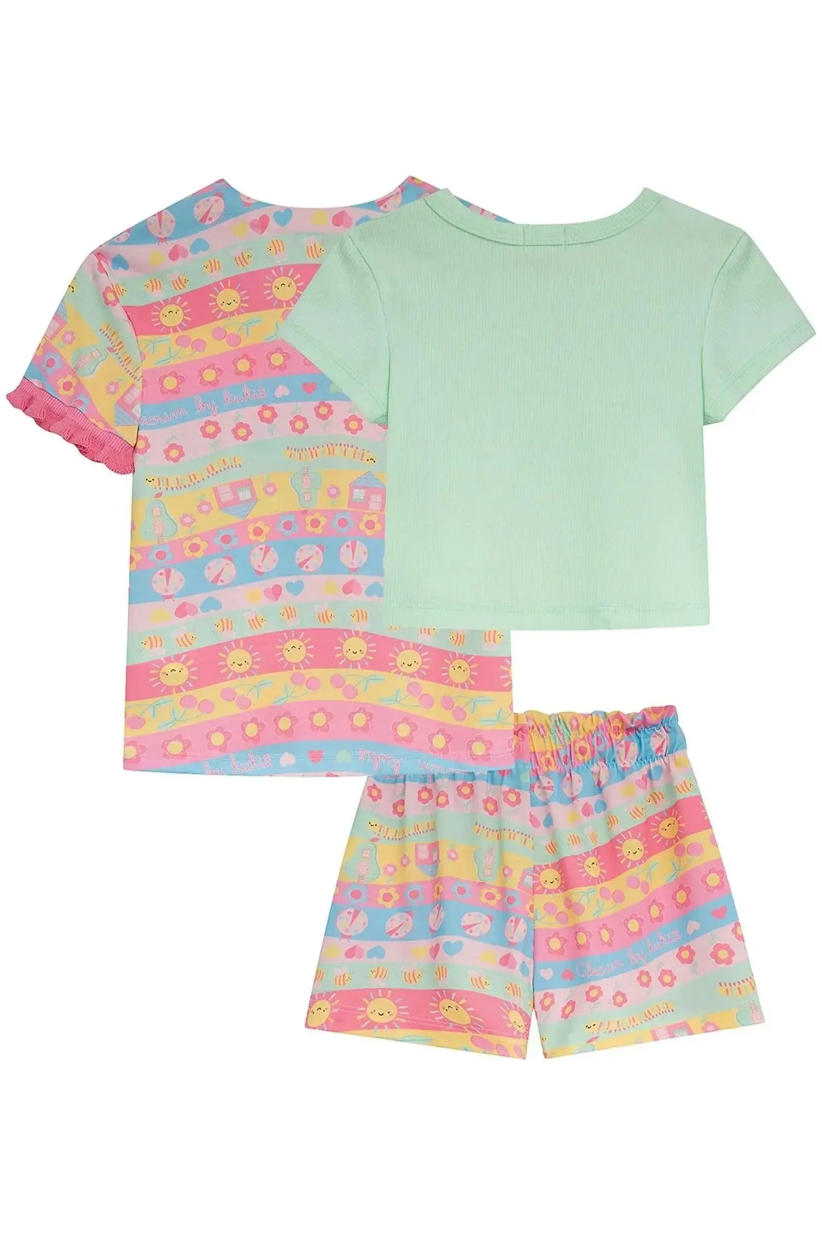 Trio de Blusa em Canelado e Shorts e Kimono em Malha Fresh 95231 Kukiê Infantil Menina
