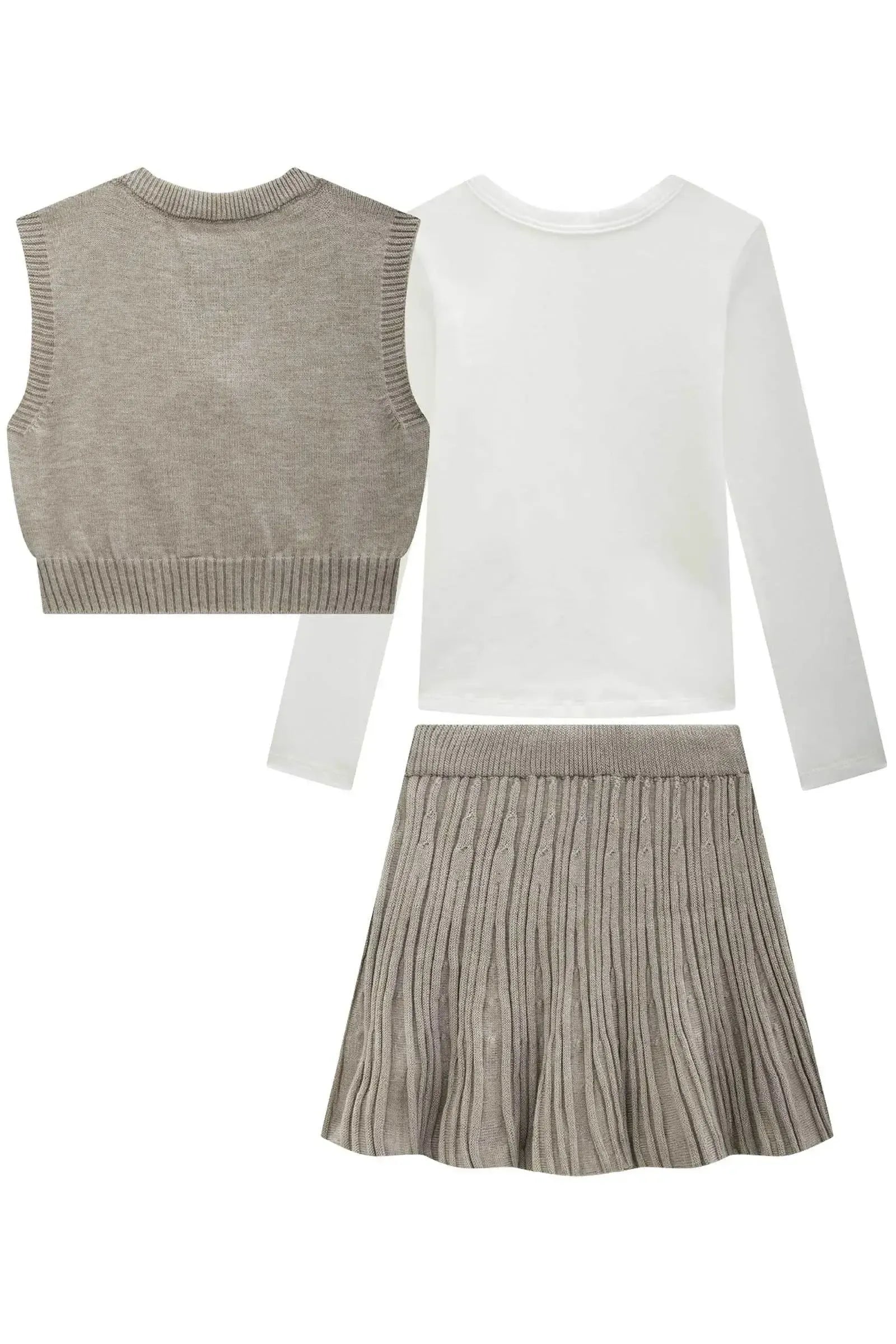 Trio de Blusa em Cotton Colete e Saia em Tricot 87685 Infanti Infantil Menina