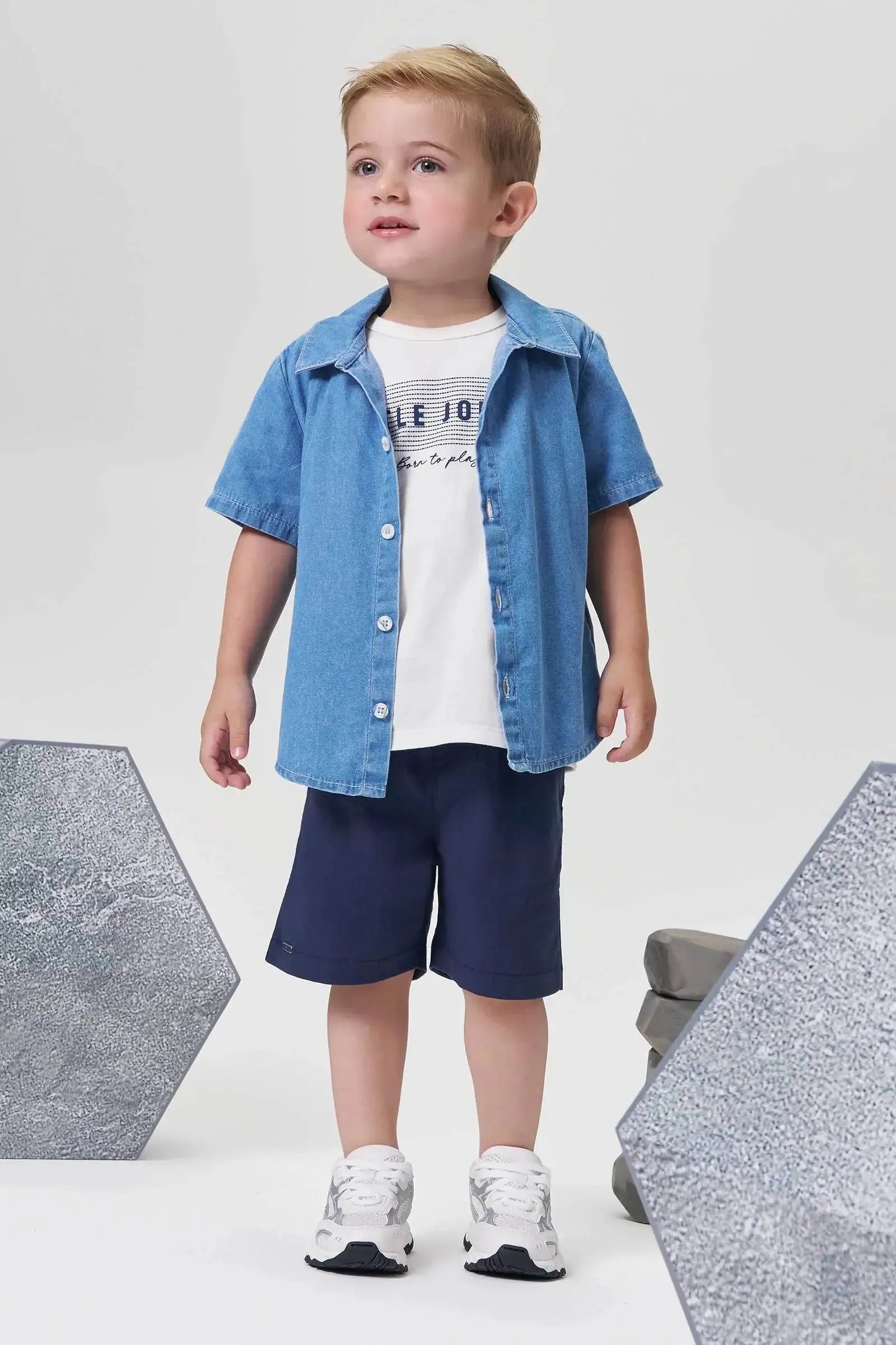Trio de Camiseta em Meia Malha Camisa Jeans e Bermuda em Sarja Girassol com Elastano 95440 Johnny Fox Teen Menino