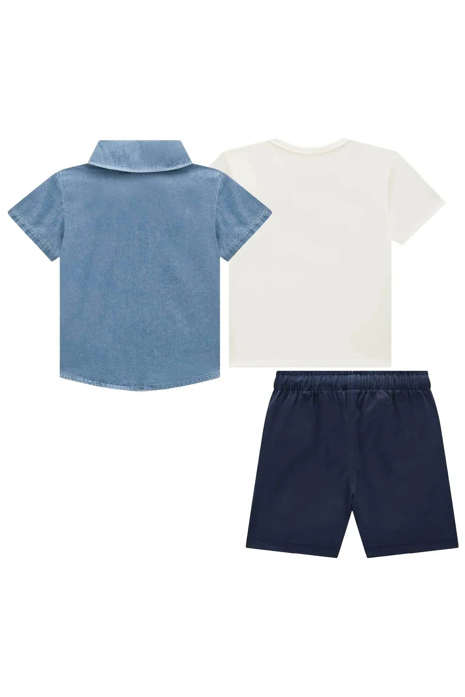 Trio de Camiseta em Meia Malha Camisa Jeans e Bermuda em Sarja Girassol com Elastano 95440 Johnny Fox Teen Menino