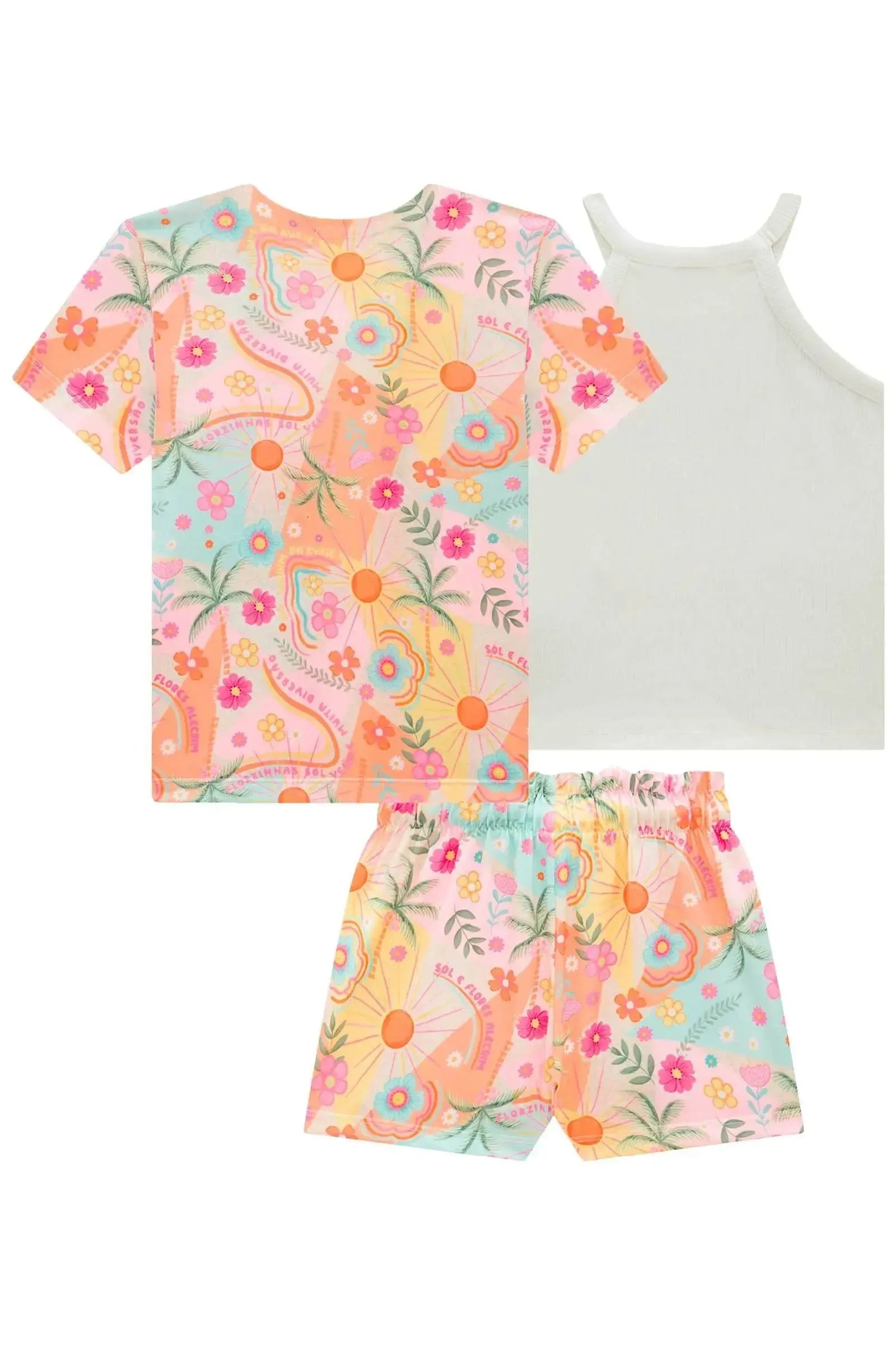 Trio de Regata em Canelado e Shorts e Kimono em Malha Fresh 99714 Kukiê Infantil Menina
