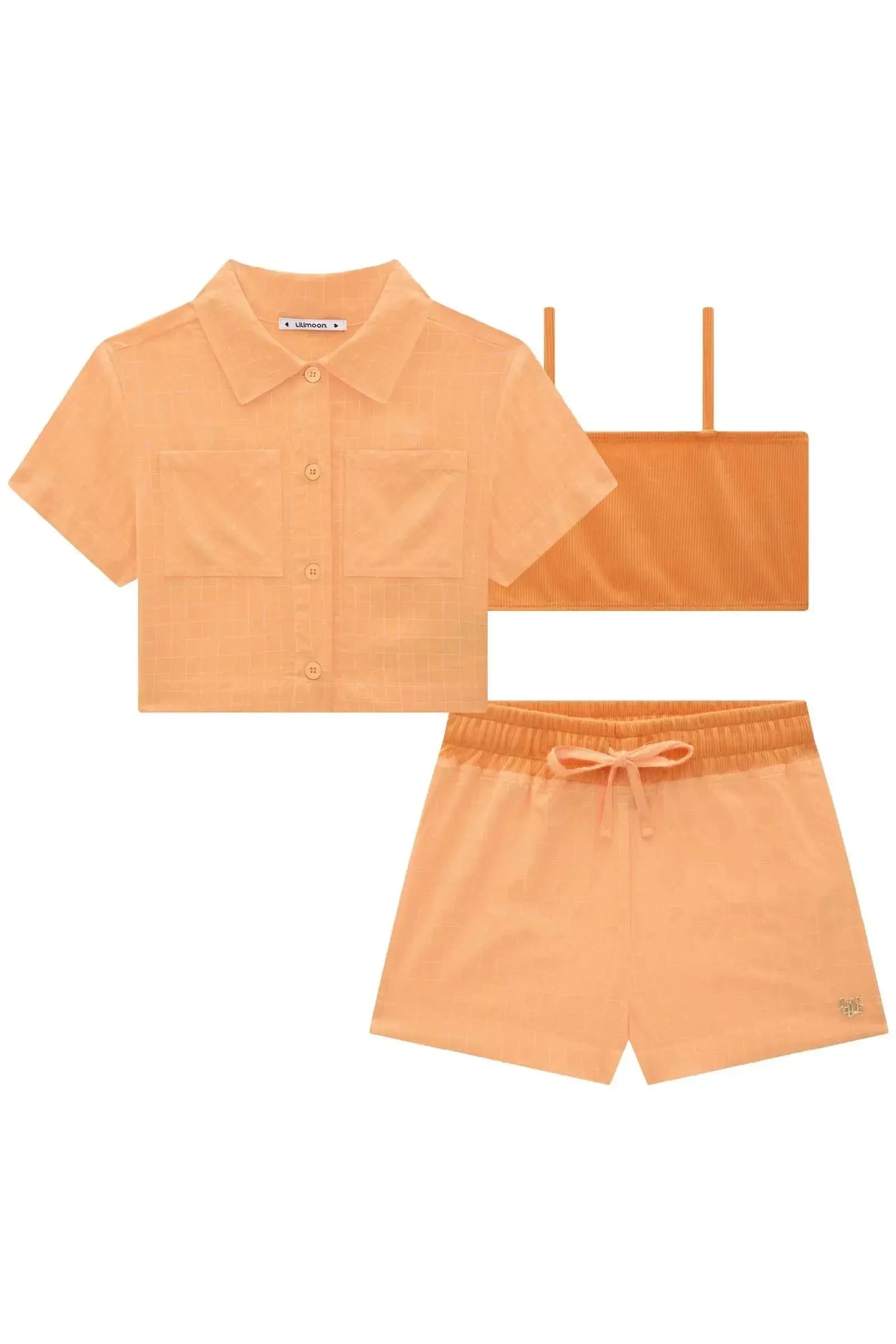 Trio de Top Cropped em Soft Line Camisa e Short em Viscose Ryon 83848 Lilimoon Teen Menina