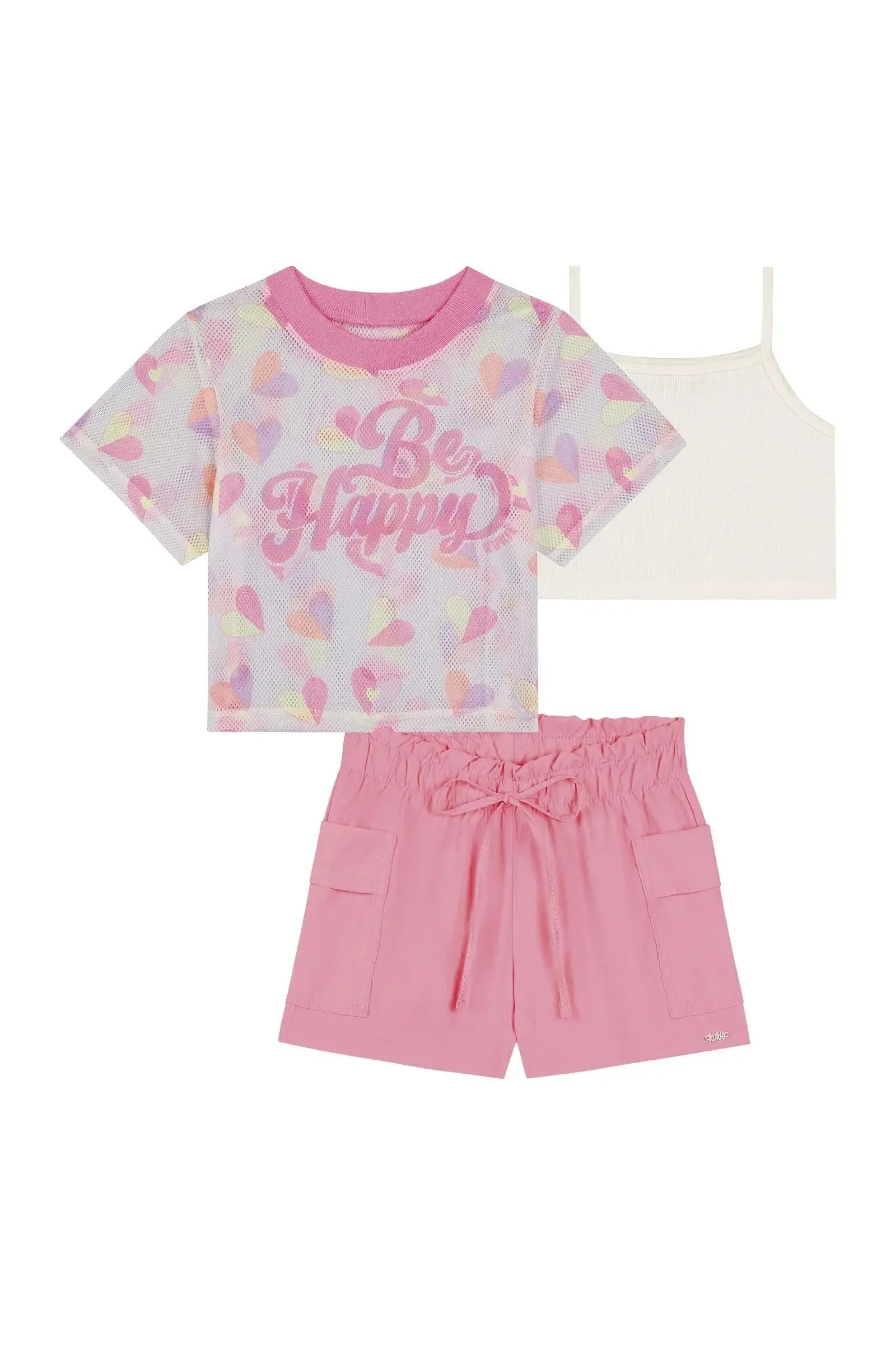 Trio de Top em Canelado Blusa Boxy em Tela Fashion e Shorts em Cupro 88067 Kukiê Infantil Menina