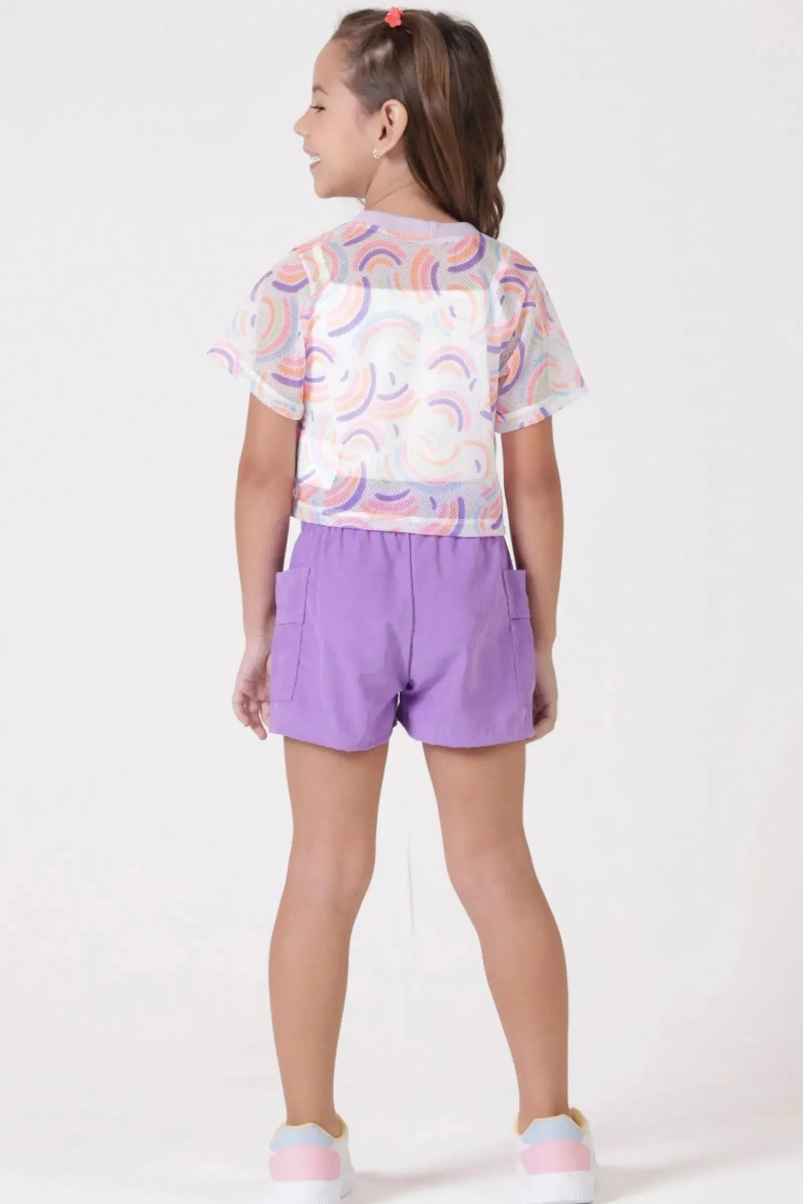 Trio de Top em Canelado Blusa Boxy em Tela Fashion e Shorts em Cupro 89343 Kukiê Infantil Menina