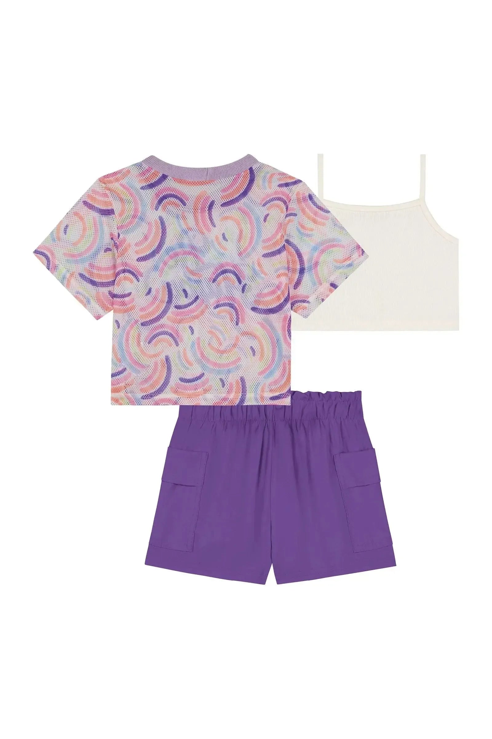 Trio de Top em Canelado Blusa Boxy em Tela Fashion e Shorts em Cupro 89343 Kukiê Infantil Menina