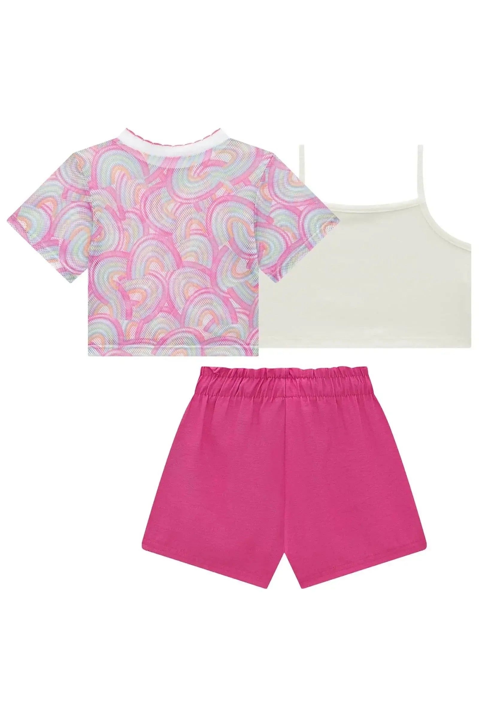 Trio de Top em Ribana Canelada Blusa em Tela Fashion e Shorts em Cupro 93253 Infanti Infantil Menina