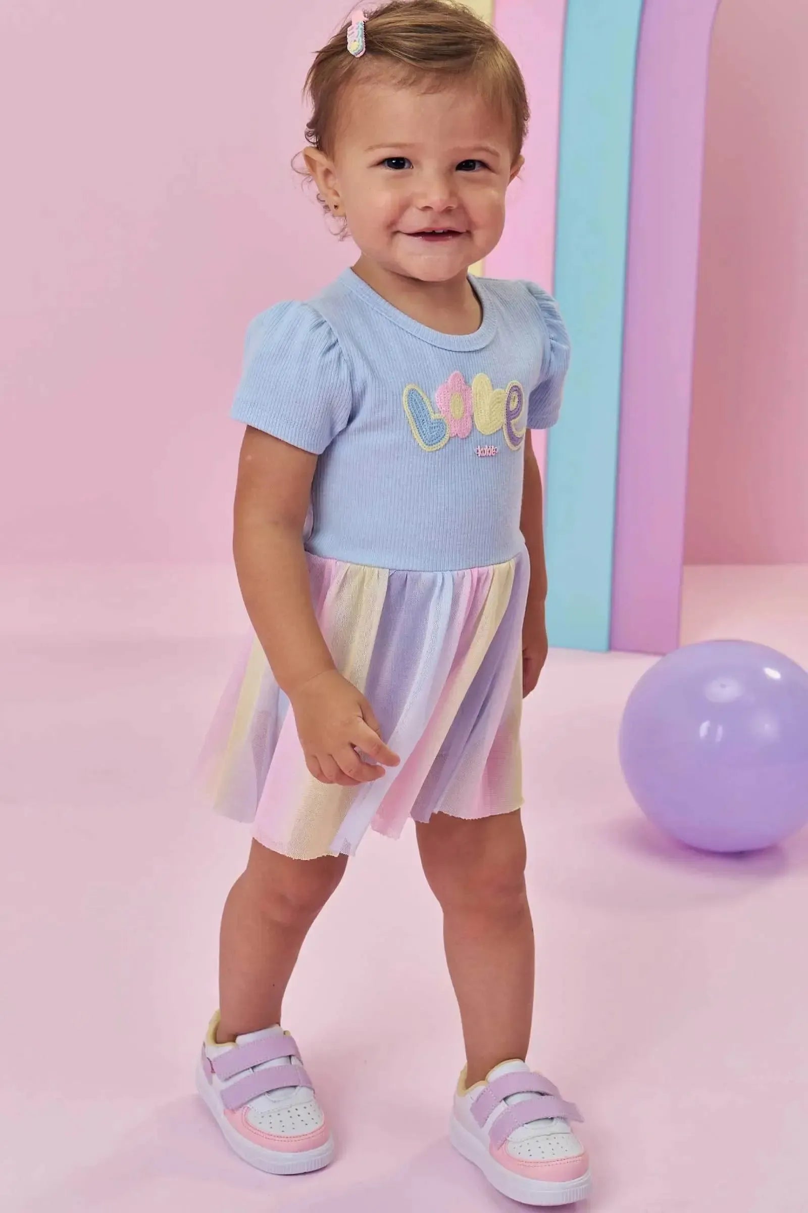 Vestbody em Canelado e Tule com Elastano 98061 Kukiê Bebê Menina