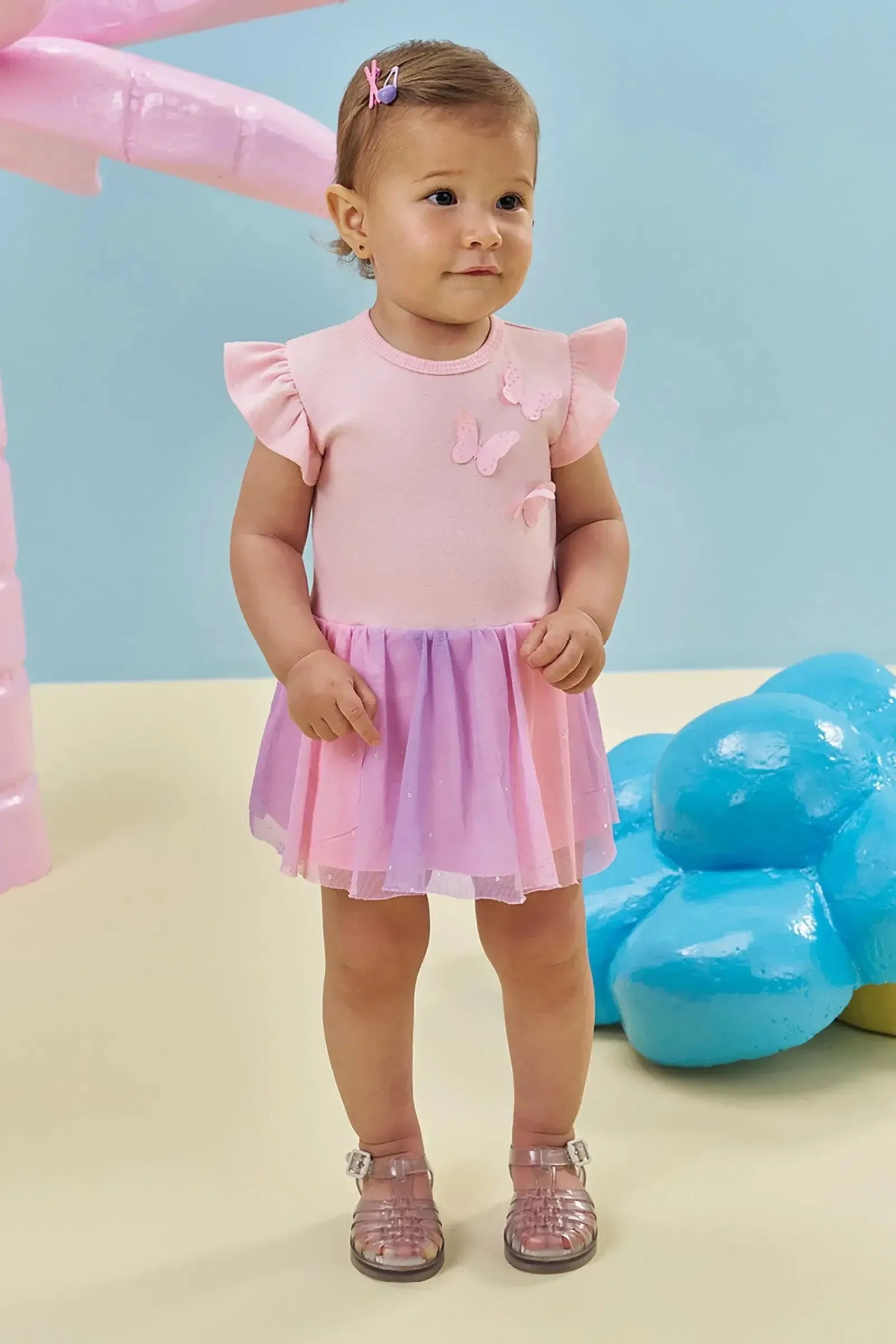 Vestbody em Canelado Liz e Tule com Elastano 94696 Kukiê Bebê Menina