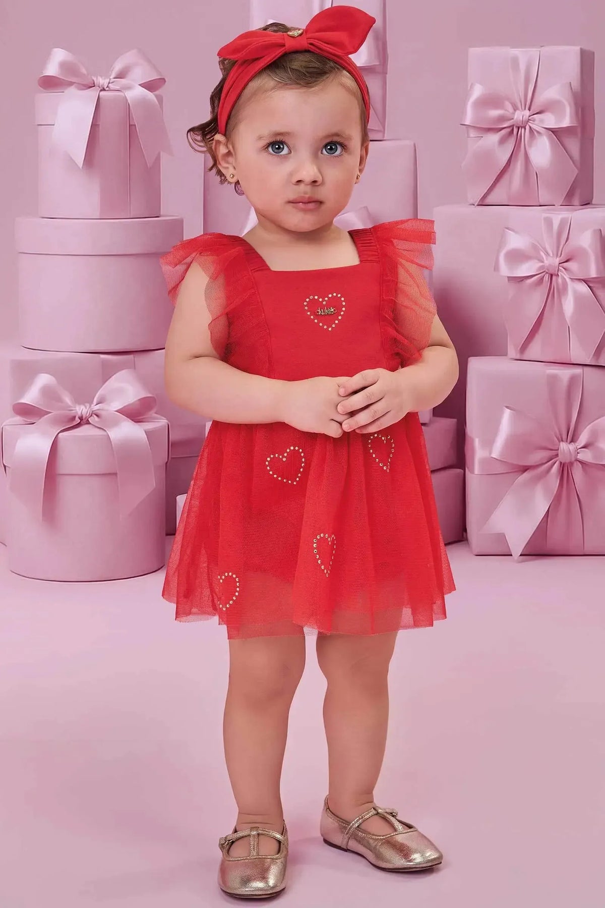 Vestbody em Cotton e Tule com Elastano (acompanha Faixa) 99663 Kukiê Bebê Menina