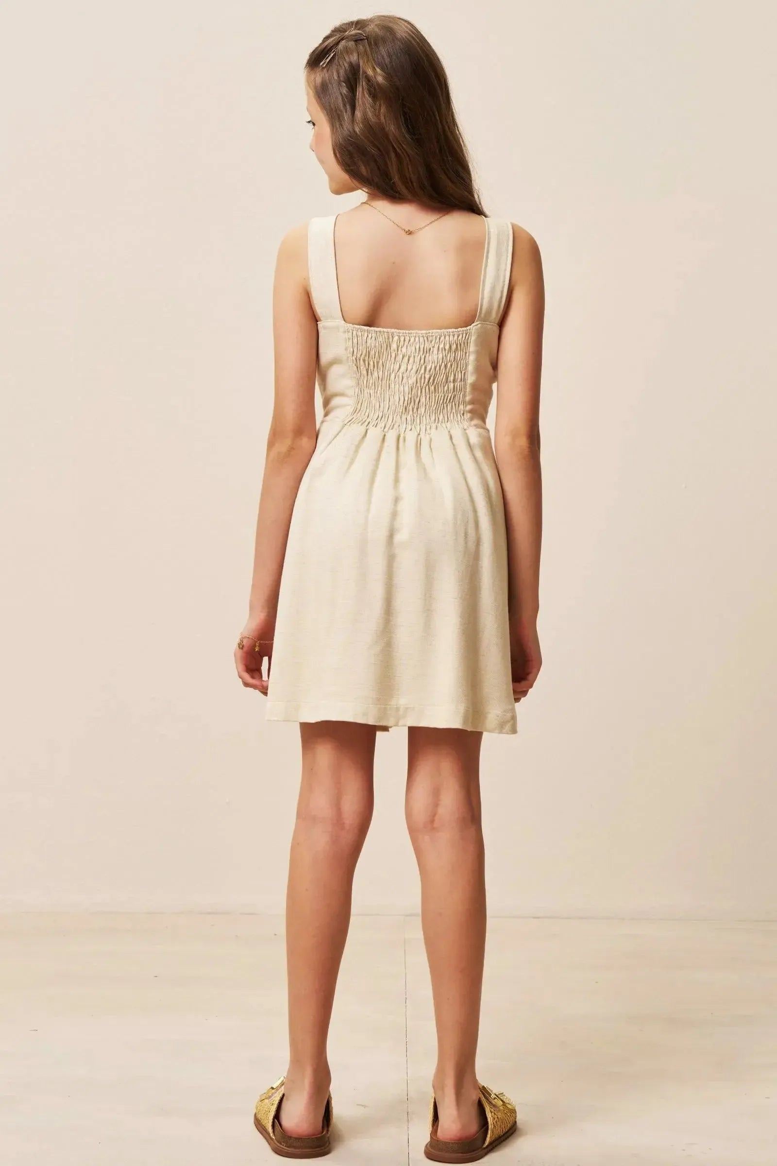 Vestido em Blend de Linho e Viscose 96293 Vic&Vicky Teen Menina