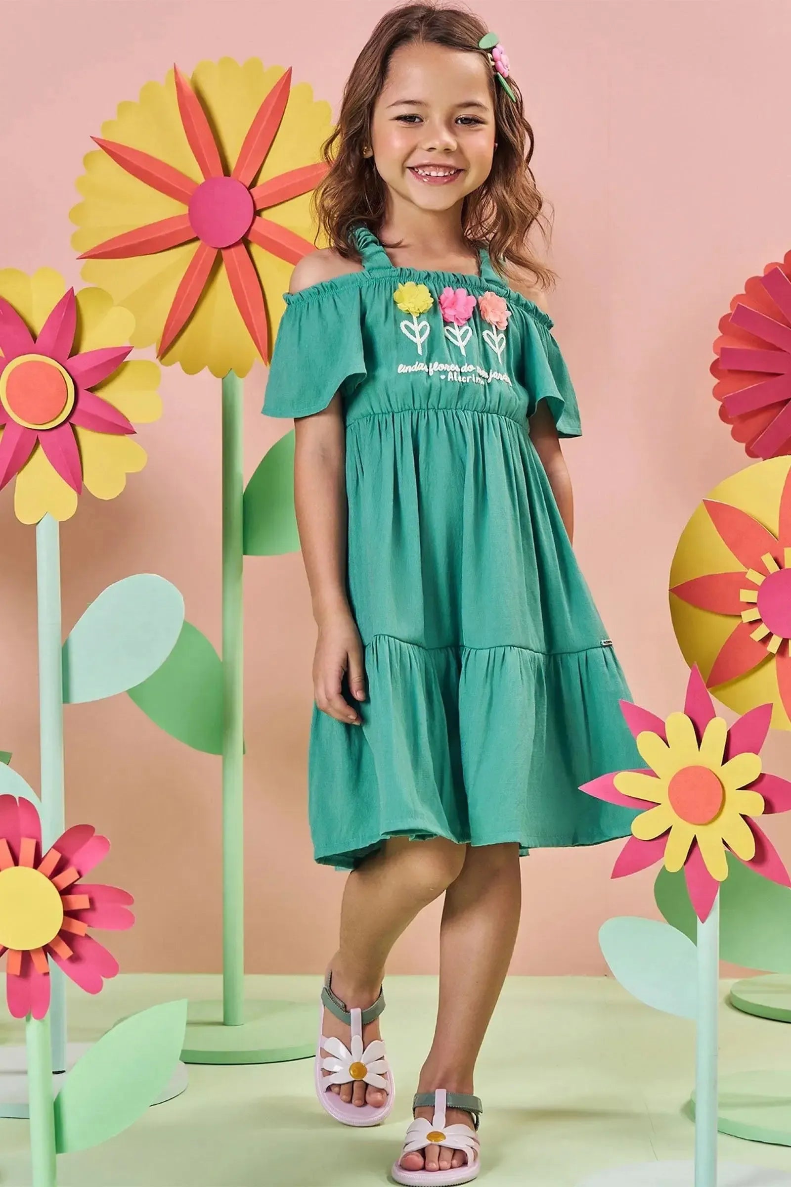 Vestido em Blend de Viscose 84024 Kukiê Infantil Menina