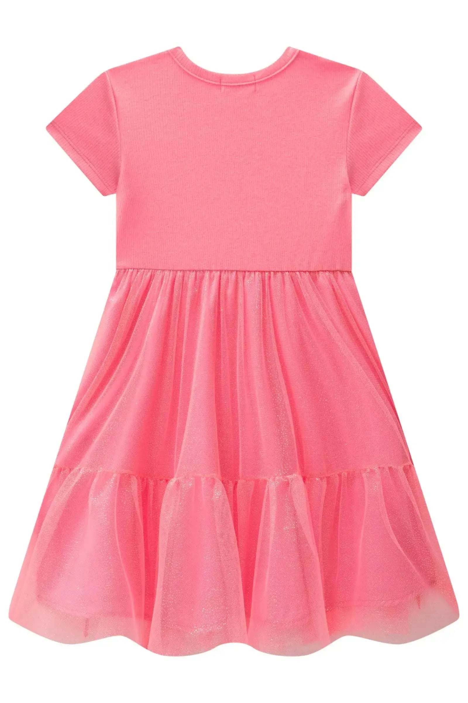Vestido em Canelado e Tule Brilho 98049 Kukiê Infantil Menina