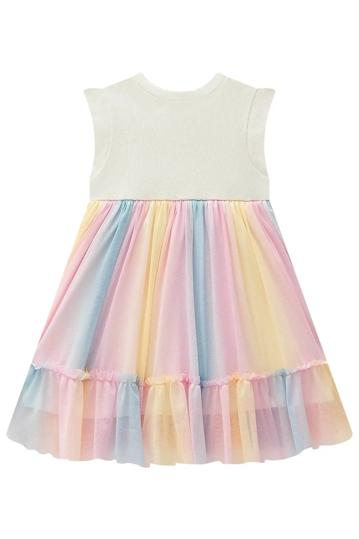 Vestido em Canelado e Tule com Elastano 94949 Kukiê Infantil Menina