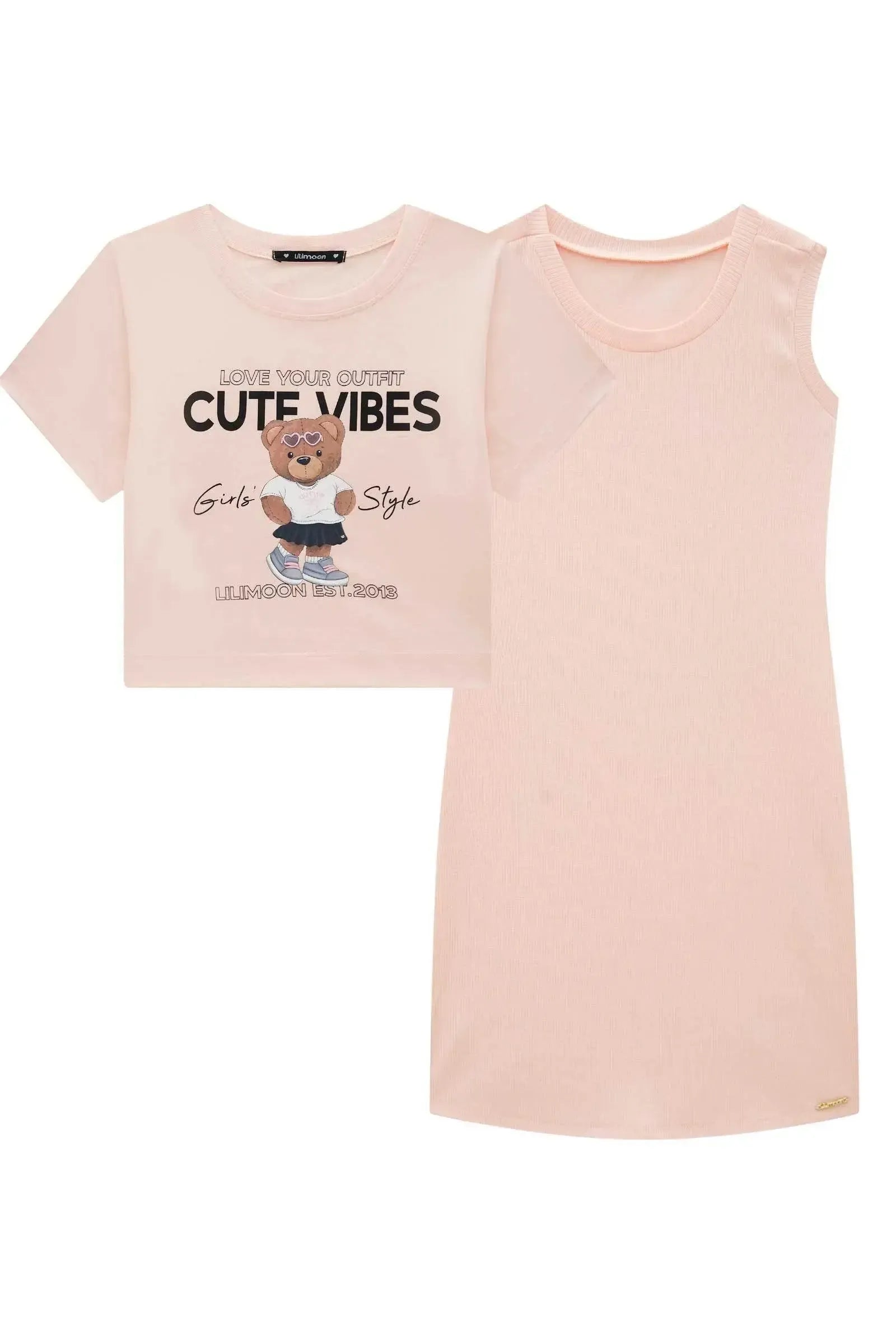 Vestido em Canelado Liz e Blusa de Sobreposição em Meia Malha 94618 Lilimoon Teen Menina