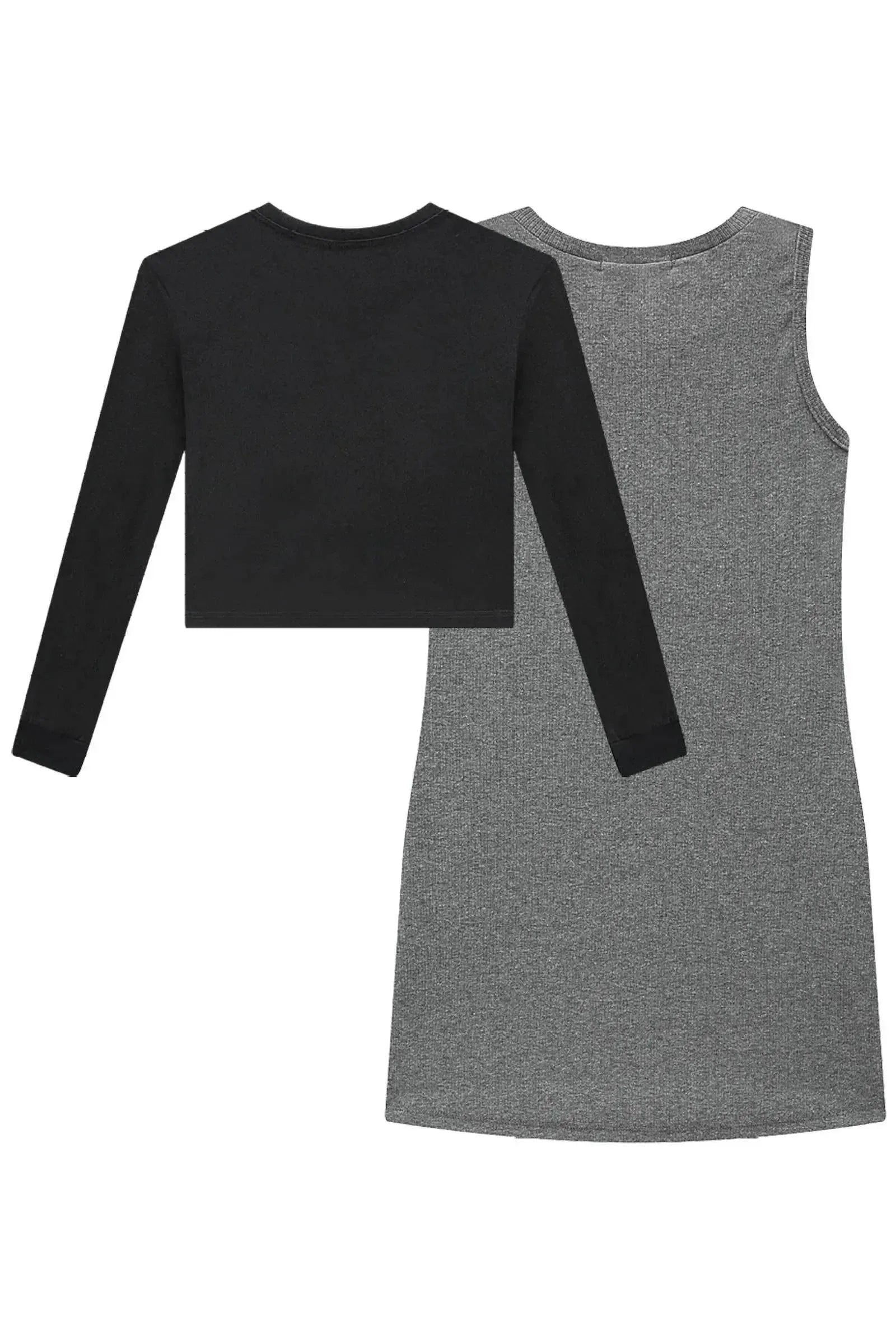 Vestido em Canelado Liz e Blusa Sobreposição em Meia Malha 92766 Lilimoon Teen Menina