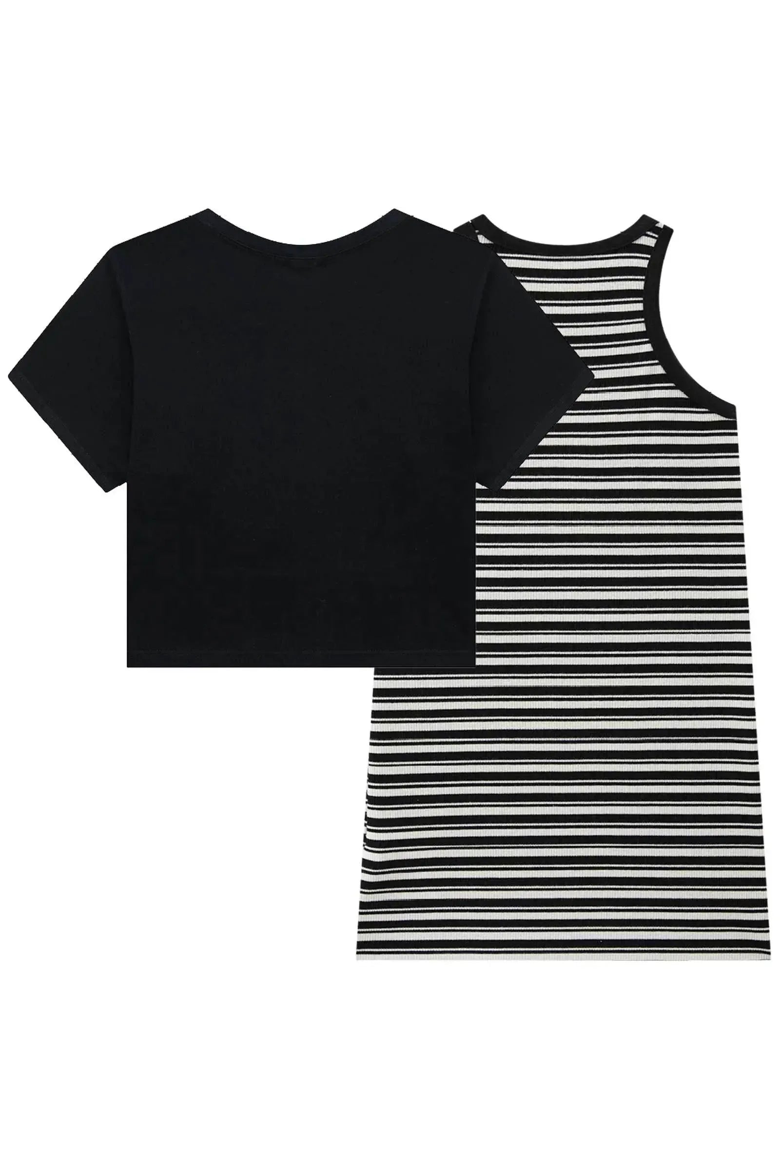 Vestido em Canelado Luna de Viscose e Blusa Boxy Over Sobreposição em Meia Malha 93481 Vic&Vicky Teen Menina