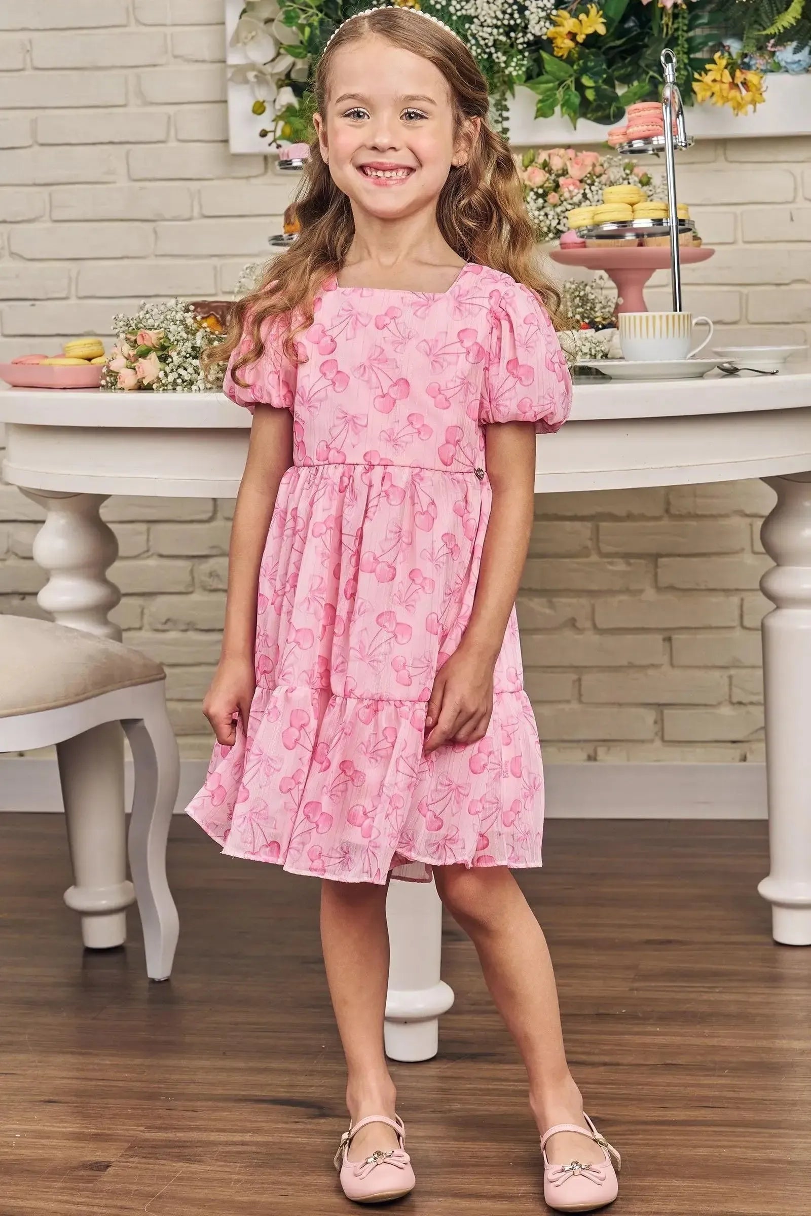 Vestido em Chiffon Brilho 83729 Kukiê Infantil Menina