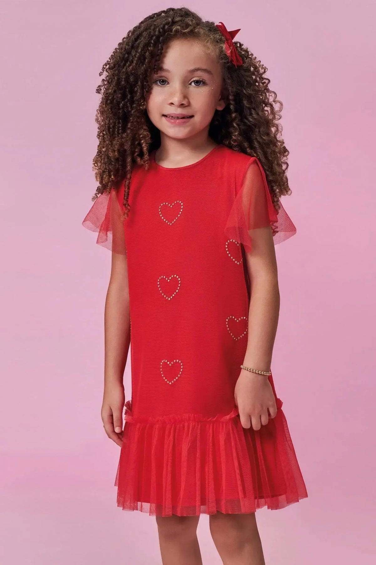 Vestido em Cotton e Tule com Elastano 98900 Kukiê Infantil Menina