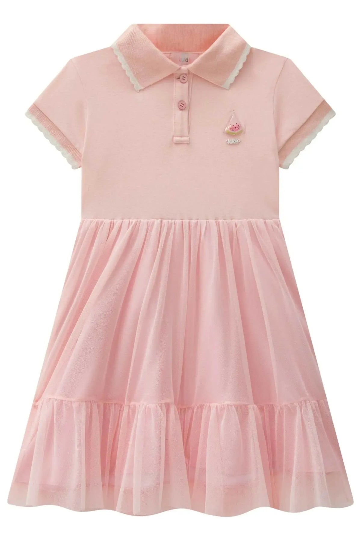 Vestido em Cotton e Tule com Elastano 98062 Kukiê Infantil Menina