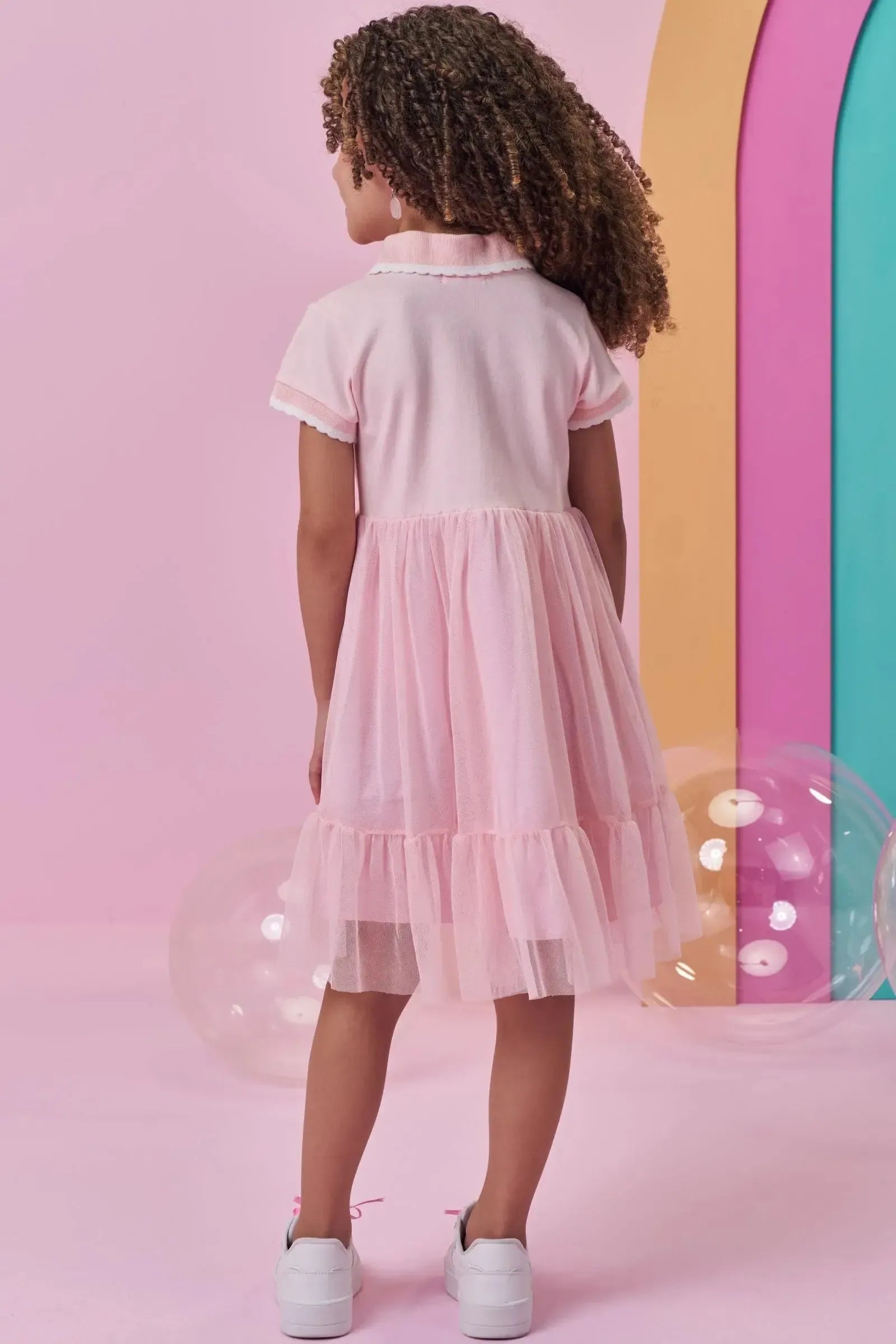 Vestido em Cotton e Tule com Elastano 98062 Kukiê Infantil Menina