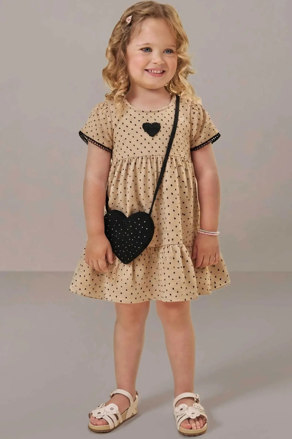 Vestido em Crepe Textura Poá (acompanha Bolsa) 21521 Kukiê Bebê Menina