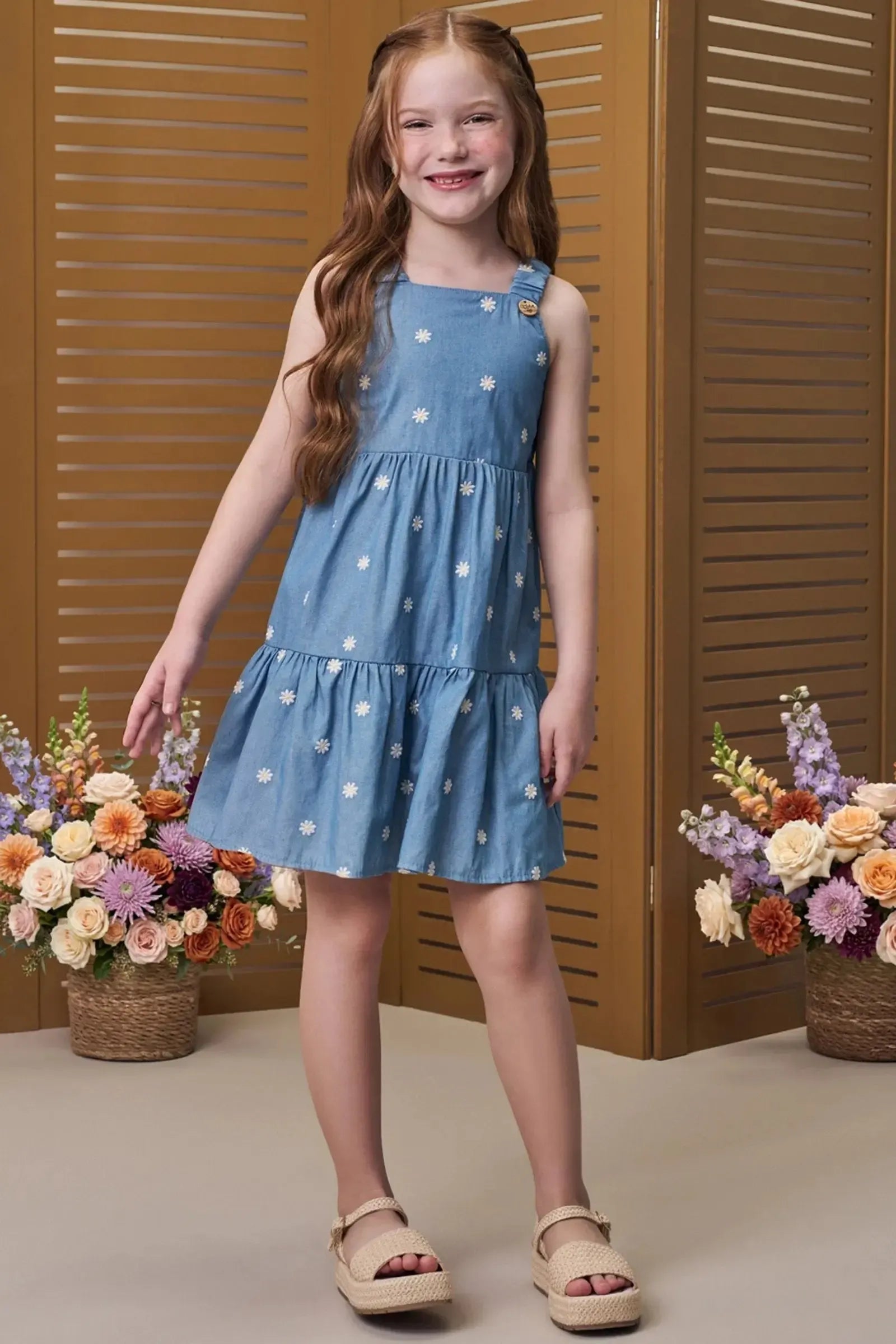 Vestido em Denim Bordado 96430 Infanti Infantil Menina