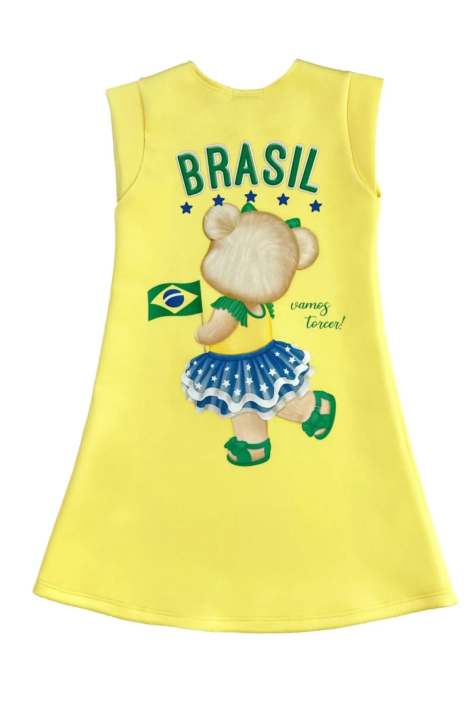 Vestido em Fly Tech Conforto Para Os Dias de Jogo. Ursinha Torcedora com Saia de Tule e Muito Brilho Para Viver O Clima Da Copa com a Infanti. 99746 Infanti Infantil Menina